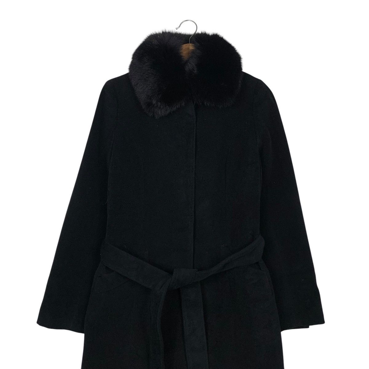 Japanese Brand KUMIKYOKU Neck Fur Pure New Wool Belted Long Coat #2114-C93 Size S / US 4 / IT 40 - 3 Thumbnail