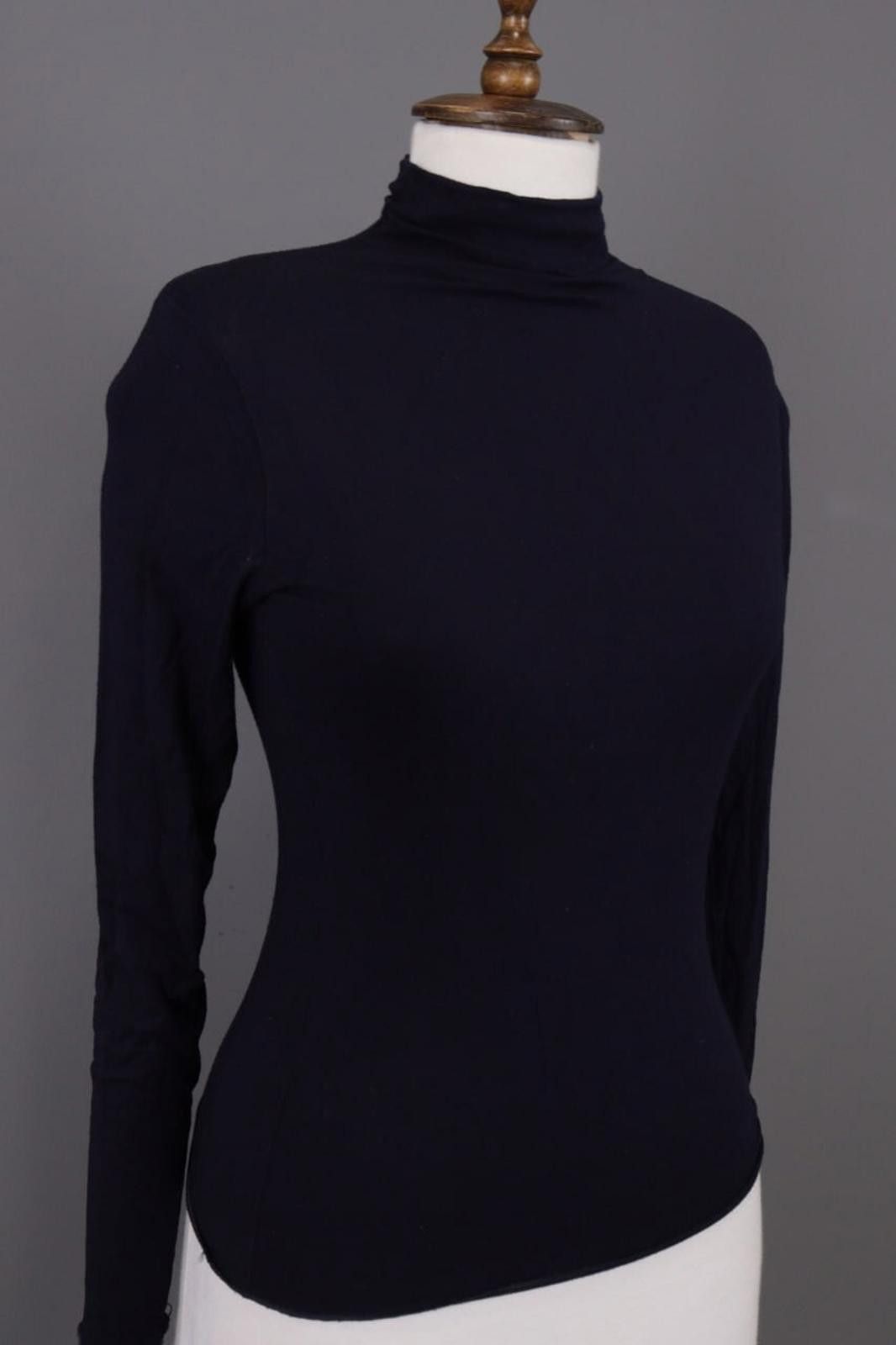 Designer Sarah Pacini Black High Neck Stretch Top Shirt Size 1 Size M / US 6-8 / IT 42-44 - 4 Thumbnail