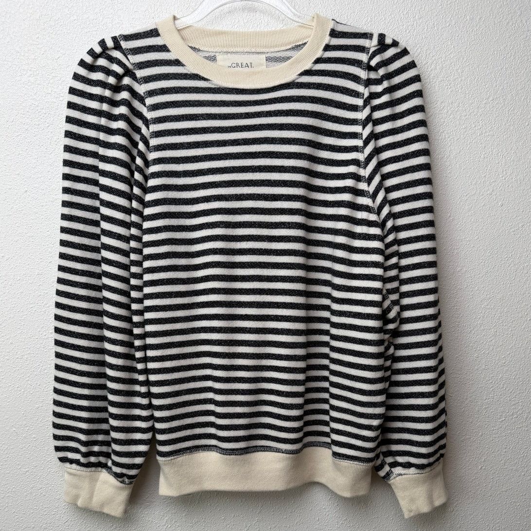 THE GREAT The Great. Black & Cream Striped Pleated Shoulder Sweatshirt Size S / US 4 / IT 40 - 3 Thumbnail