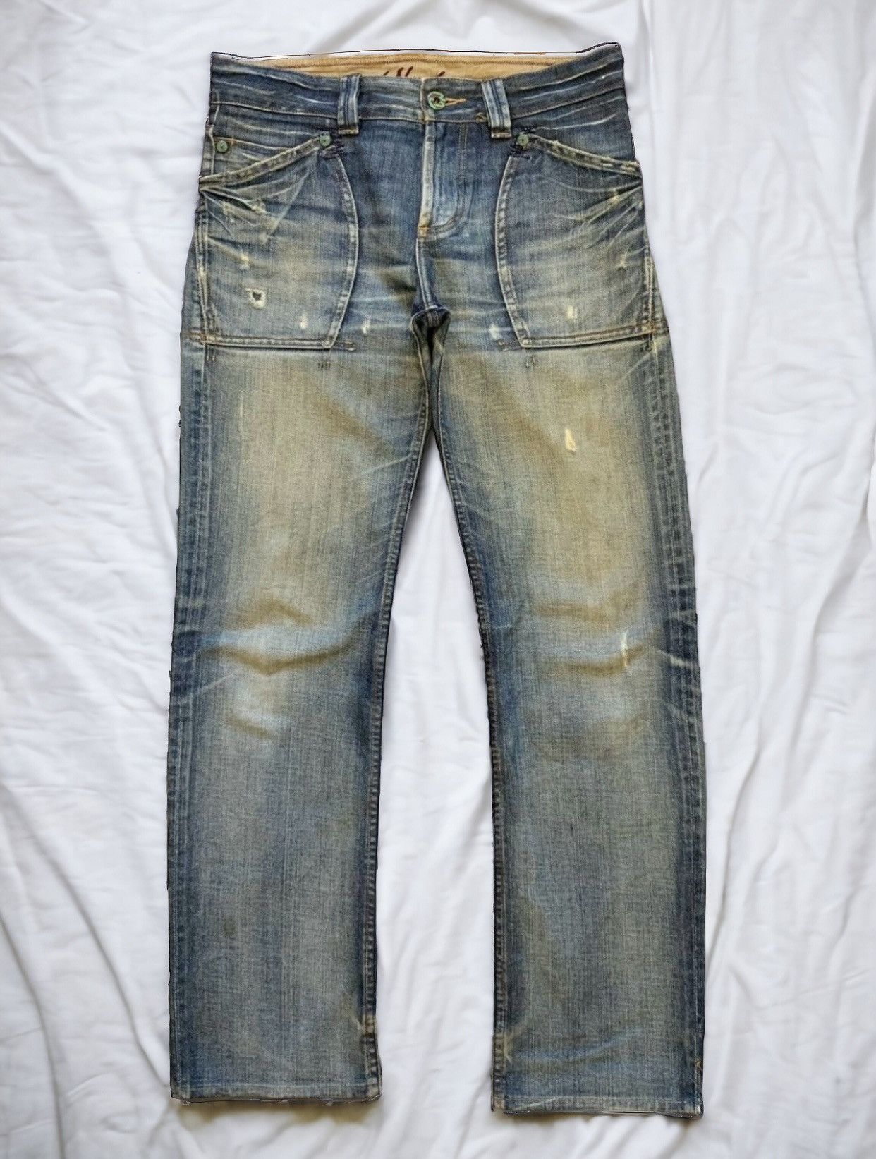 If Six Was Nine × Japanese Brand Back Number Mud Wash Bush Distressed Jeans (AB15) Size US 33 - 1 Thumbnail