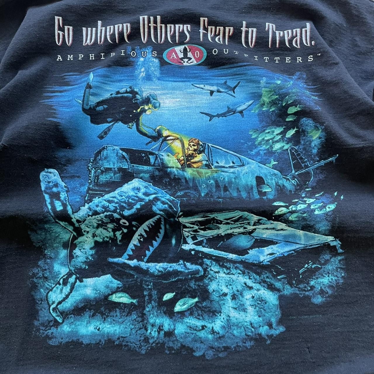 Fruit Of The Loom × Vintage Vintage Y2K 90's Ocean Scuba Amphibious Graphic Tee Size US XL / EU 56 / 4 - 3 Thumbnail