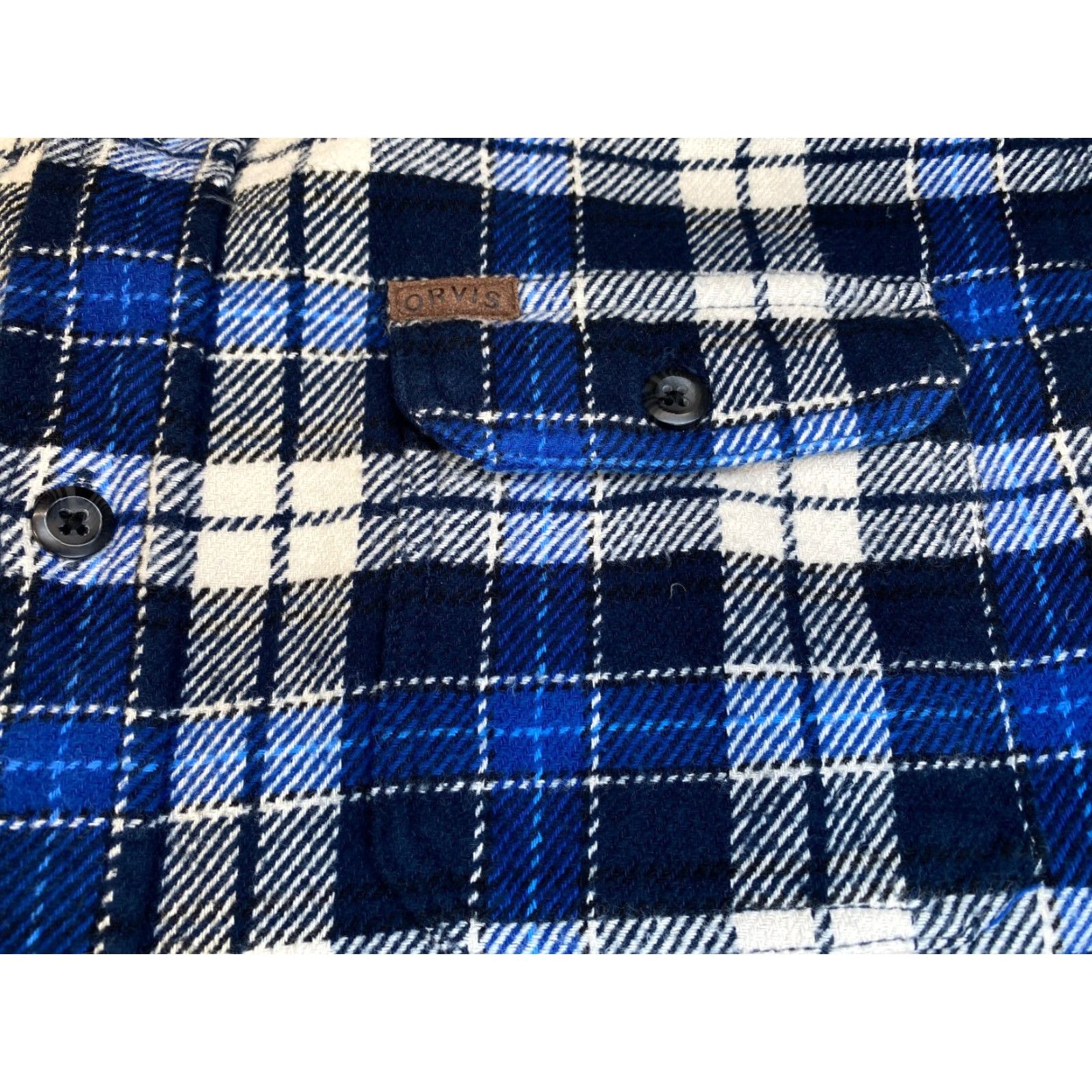 Orvis VINTAGE Orvis Heavy Flannel Shirt Shacket Men’s XLT Blue Black Plaid Double Flap Pockets Size US XL / EU 56 / 4 - 7 Thumbnail
