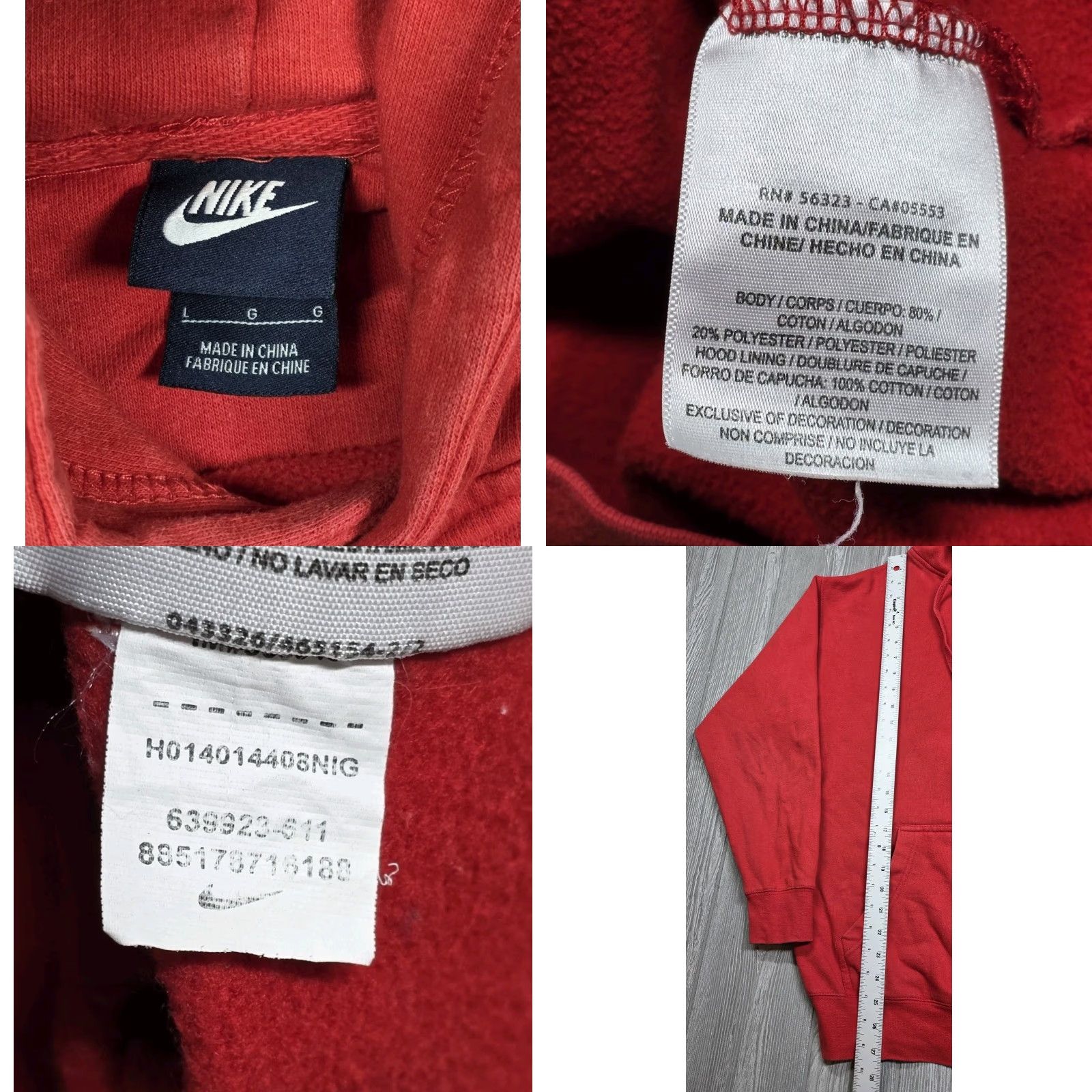 Nike Nike Sportswear Club Fleece Hoodie Mens L Red Sweatshirt Long Sleeve Drawstring Size US L / EU 52-54 / 3 - 8 Thumbnail