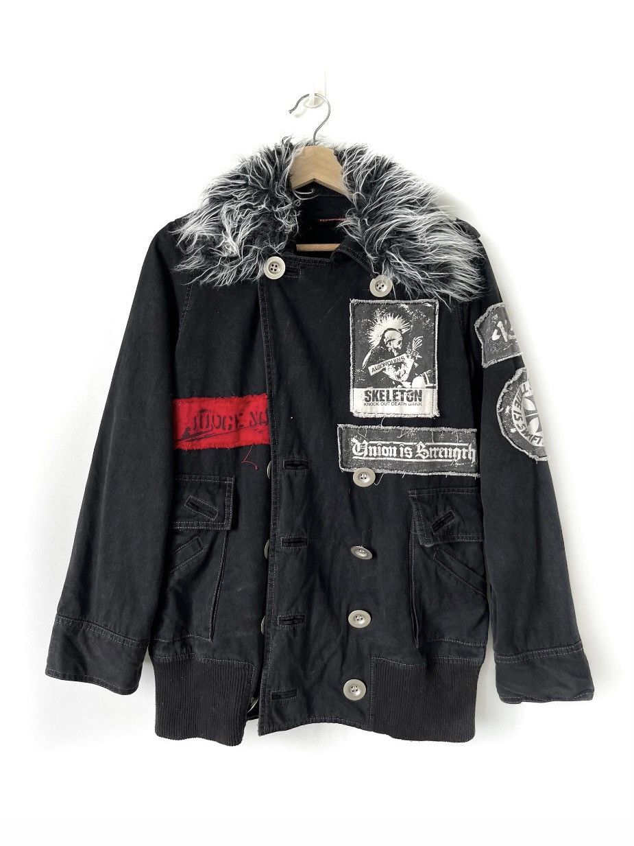 image of Archival Clothing x Punk And Yo Algonquins Skeleton Patch Jacket in Black, Men's (Size Medium)