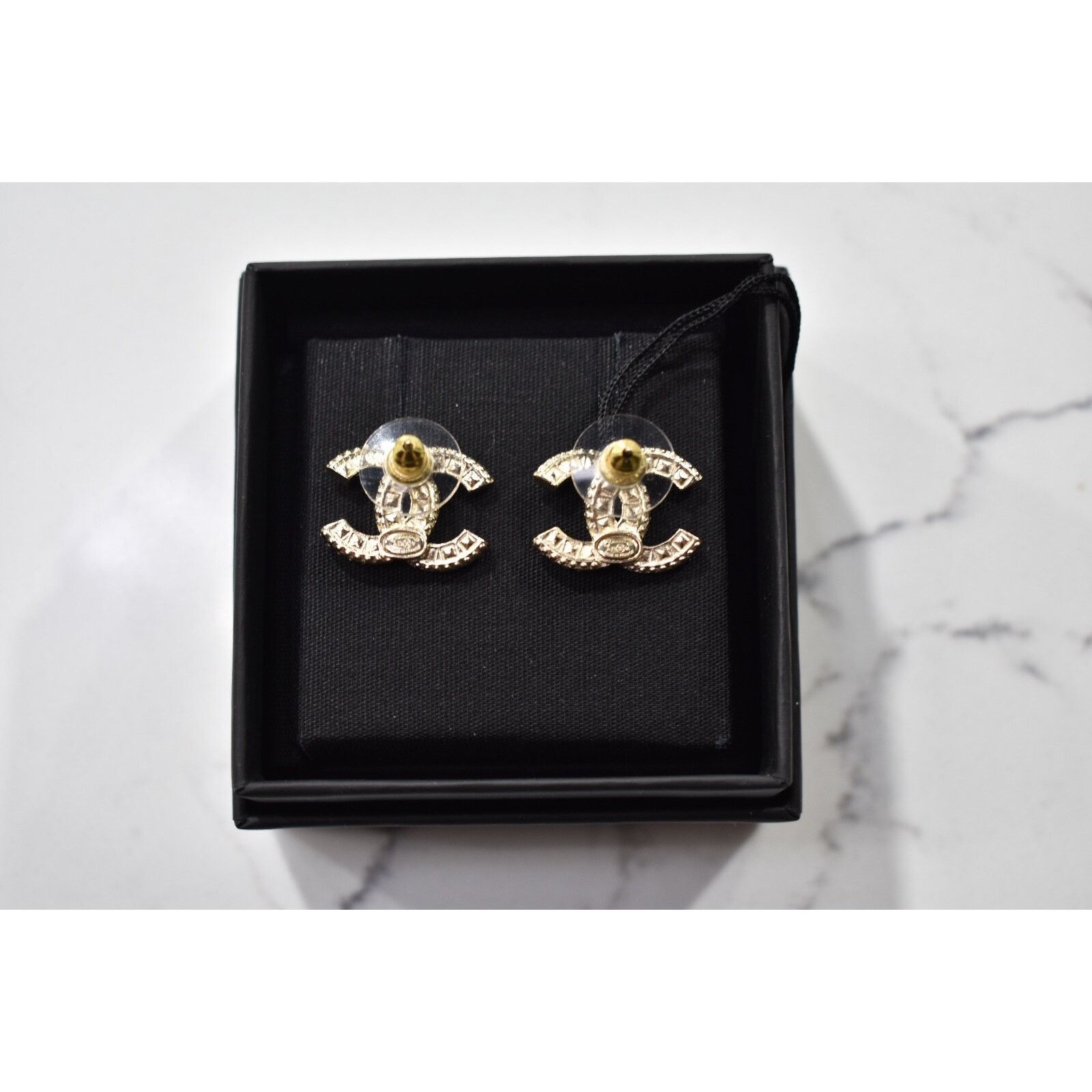 Chanel Chanel Gold Transparent Crystal Statement Stud Drop Earrings Size ONE SIZE - 10 Thumbnail