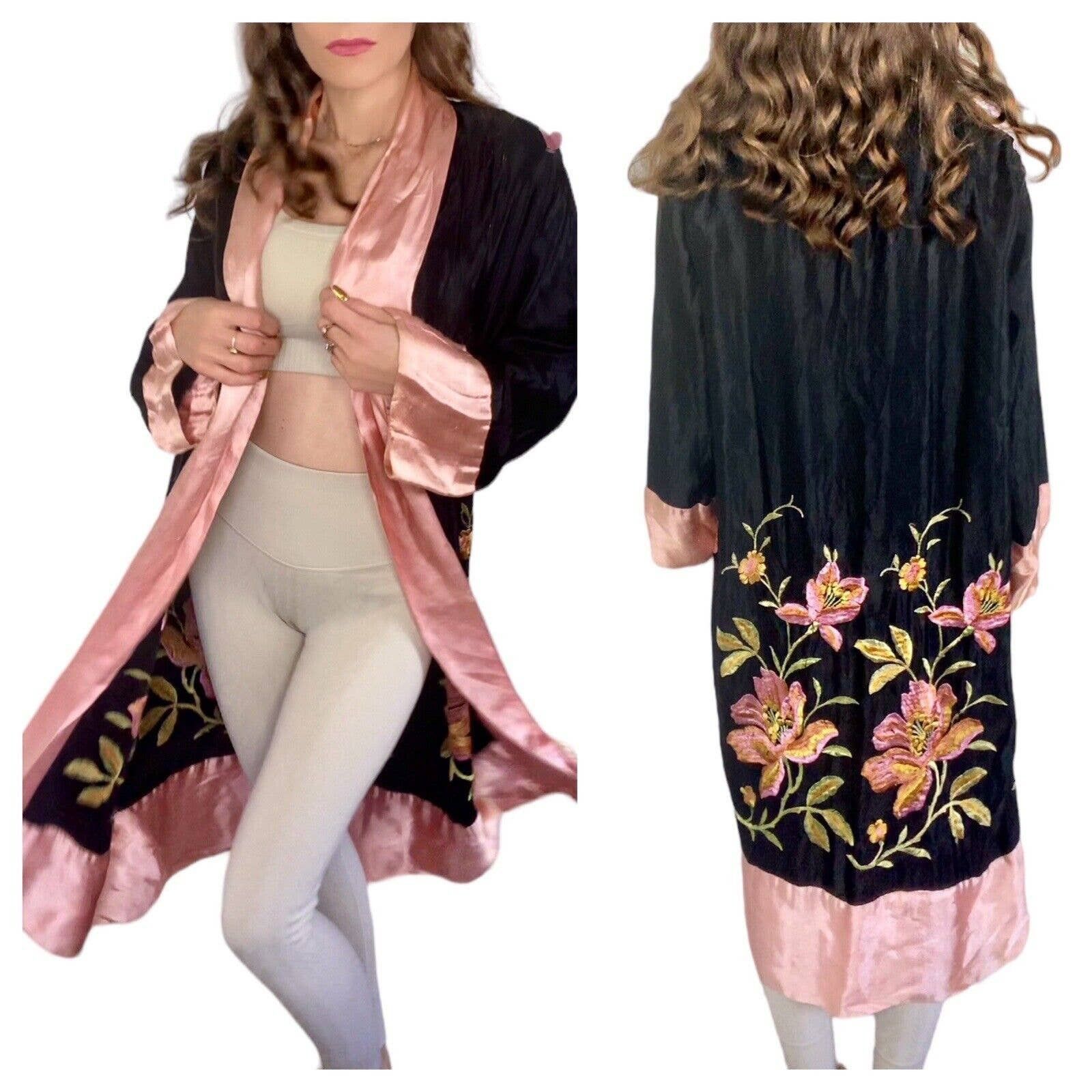 Other Vintage Japanese Silk Floral Embroidered Kimono Robe OS | Grailed