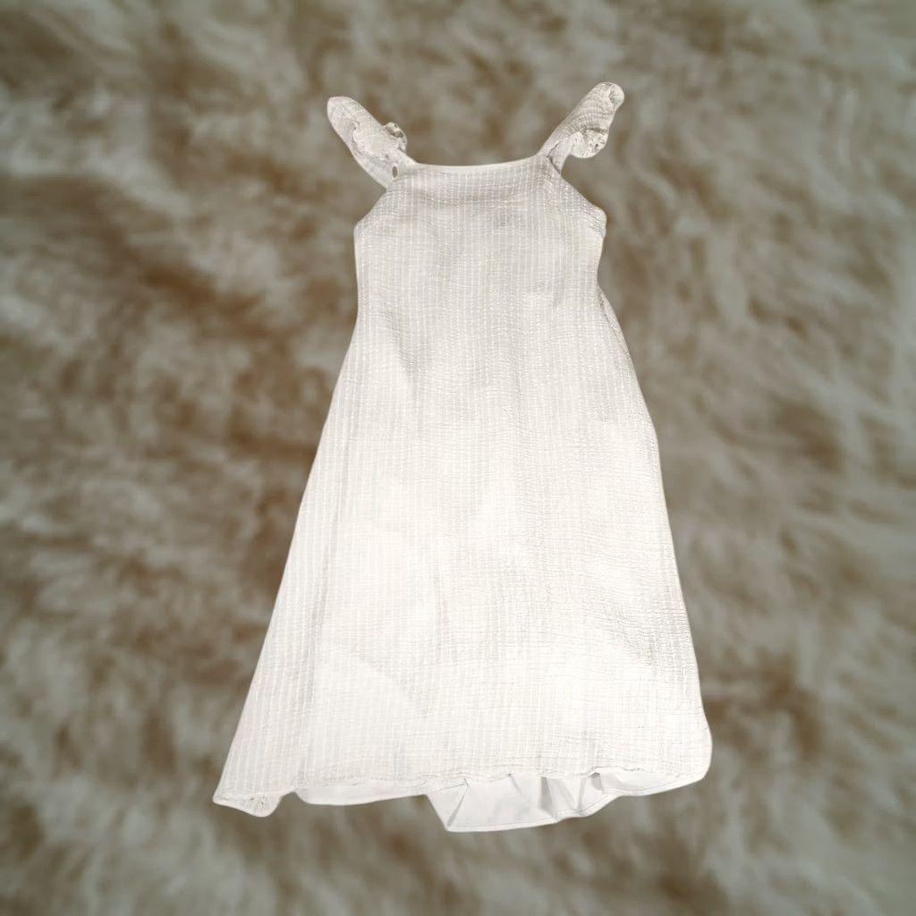 Vintage Versona White Textured Ruffle Strap Midi Dress Womens Size Medium Square Neck Dress A-Line Sundress Sleeveless Summer Casual Travel Women M White Size M / US 6-8 / IT 42-44 - 1 Thumbnail