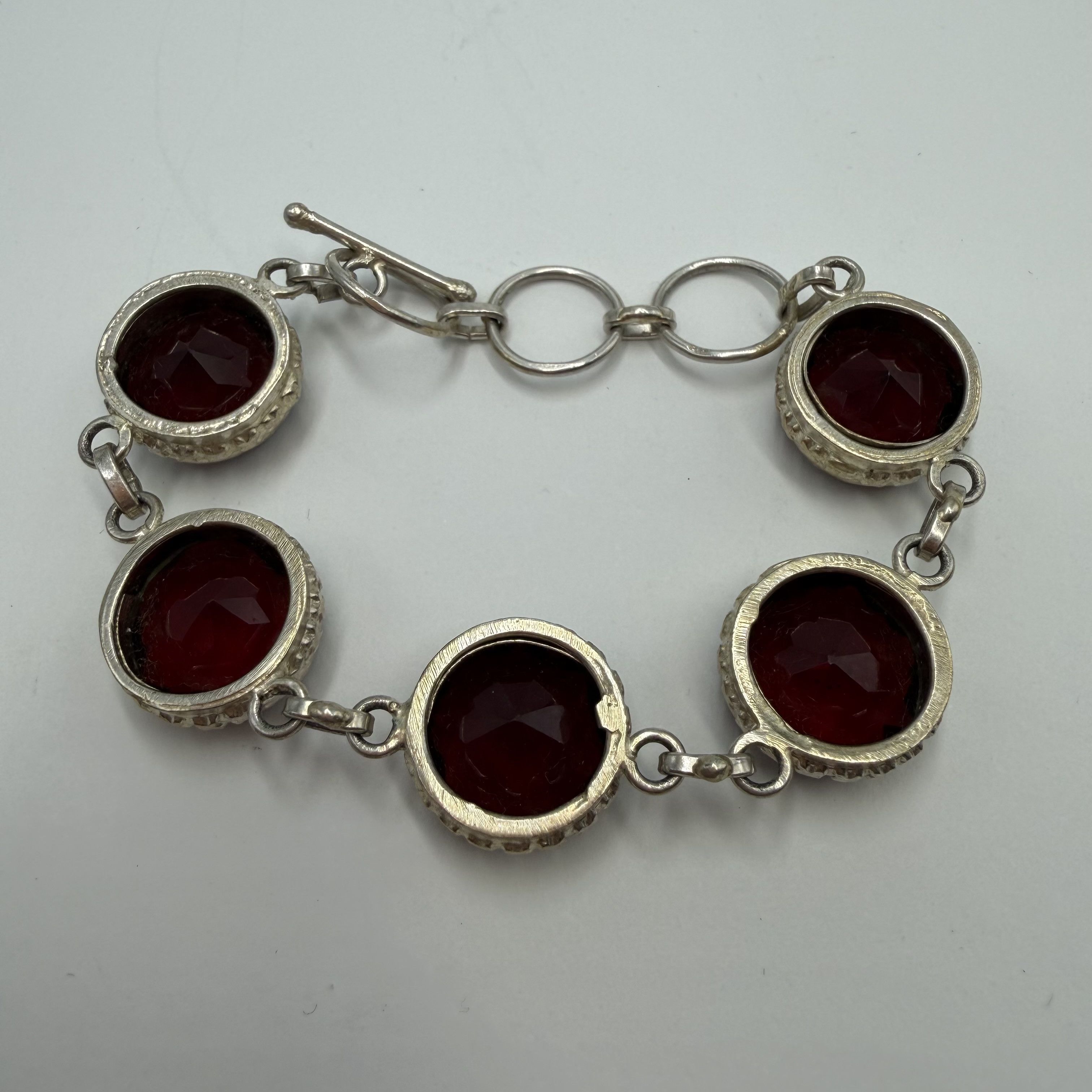 Vintage Vintage Sterling Silver 925 Red Stone Bracelet Women’s Size ONE SIZE - 8 Thumbnail