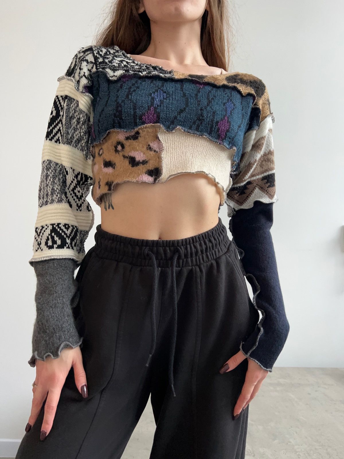 Japanese Brand × Vintage Vintage amazing wool combination top Size XS / US 0-2 / IT 36-38 - 2 Thumbnail