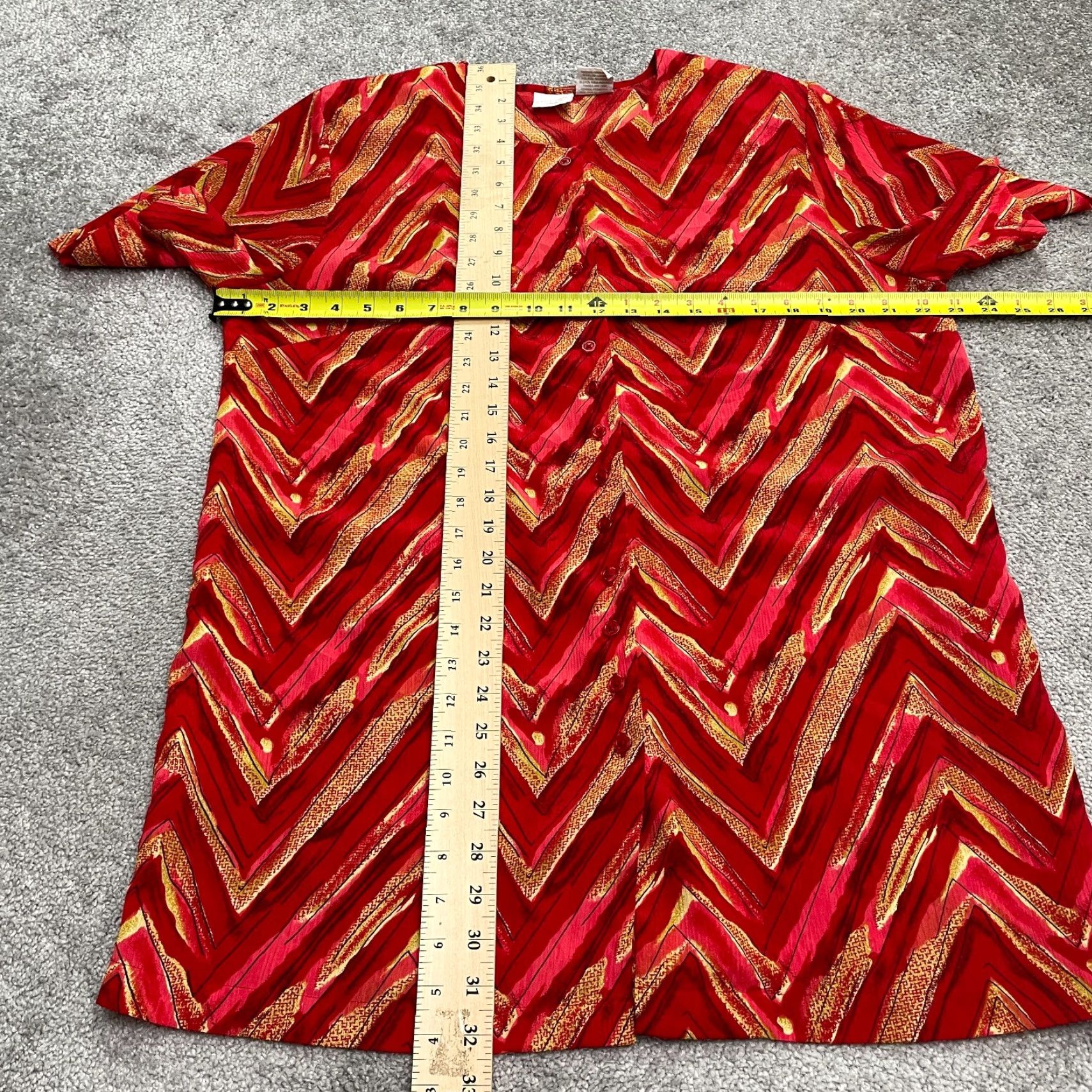 Vintage Studio C Collarless Button Down Blouse Womens 16W Red Geometric Short Sleeve Casual Shirt Size XXL / US 16-18 / IT 52-54 - 7 Thumbnail