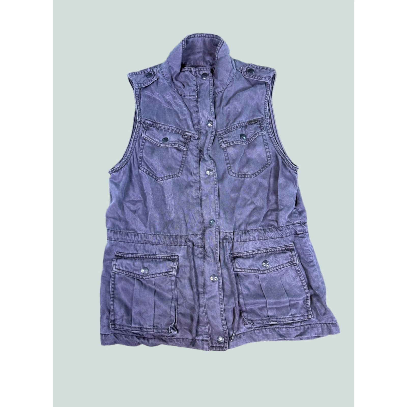 Vintage Max Jeans Womens Vest S Grey Army Zipper Pockets Sleeveless Casual Size 28" / US 6 / IT 42 - 1 Thumbnail