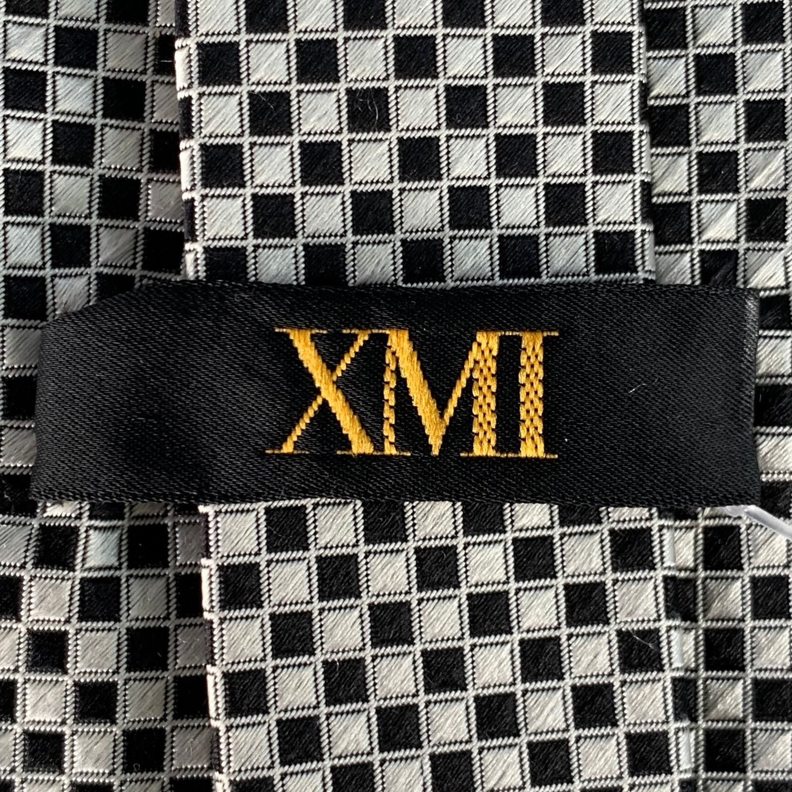 XMI Platinum XMI Black Silver Checkered Silk Tie Size ONE SIZE - 4 Thumbnail