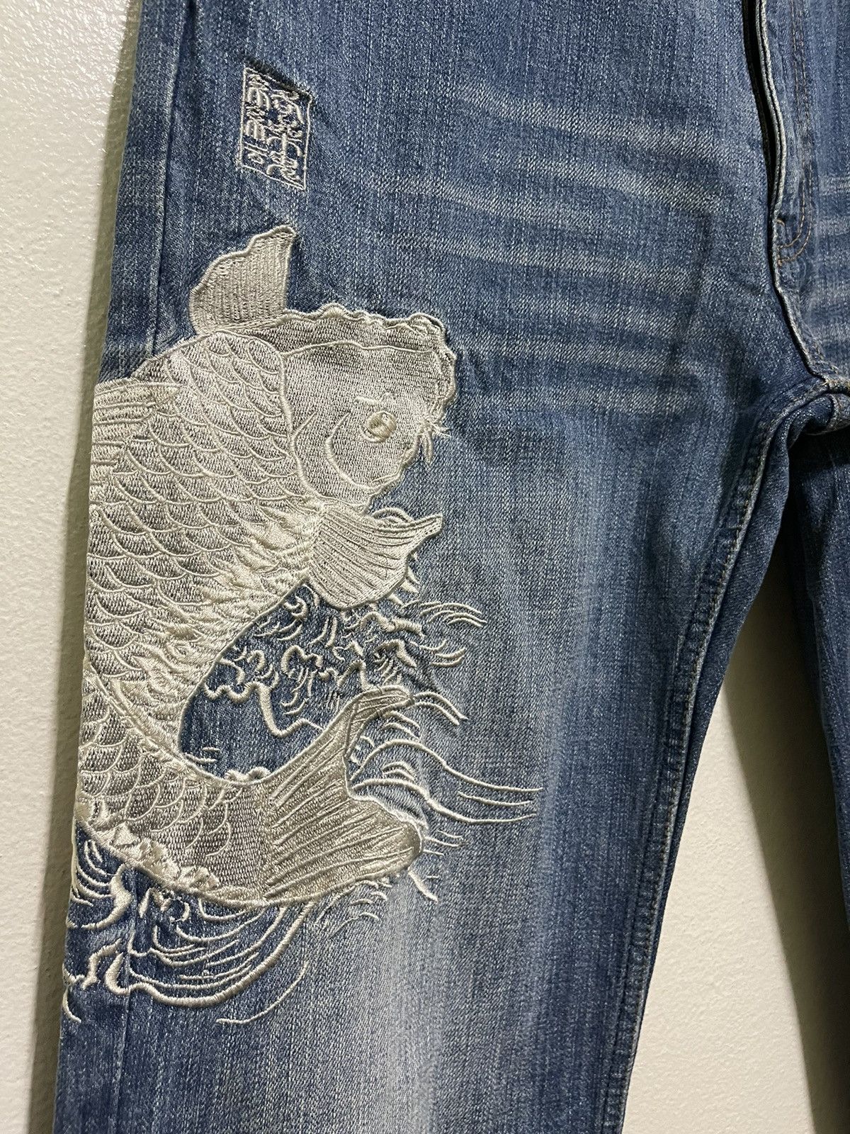 Japanese Brand Karakuri Tamashi Koi Fish Motive Embroidery Jeans Size US 30 / EU 46 - 3 Thumbnail