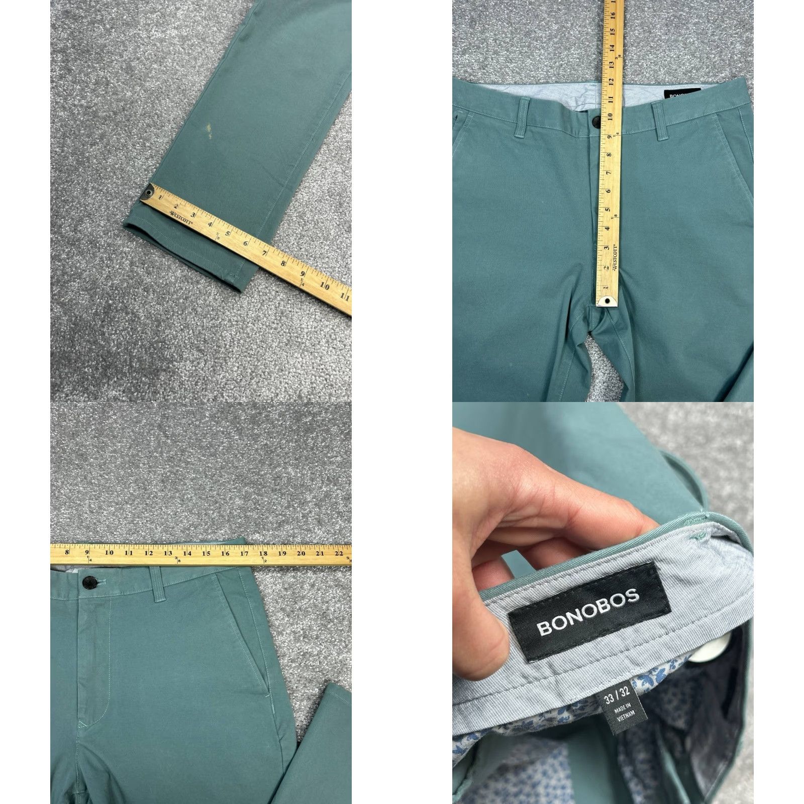 Bonobos Bonobos Slim Chino Pants Men 33x32 Blue Cotton Stretch Mid Rise Straight Leg Size US 33 - 8 Thumbnail
