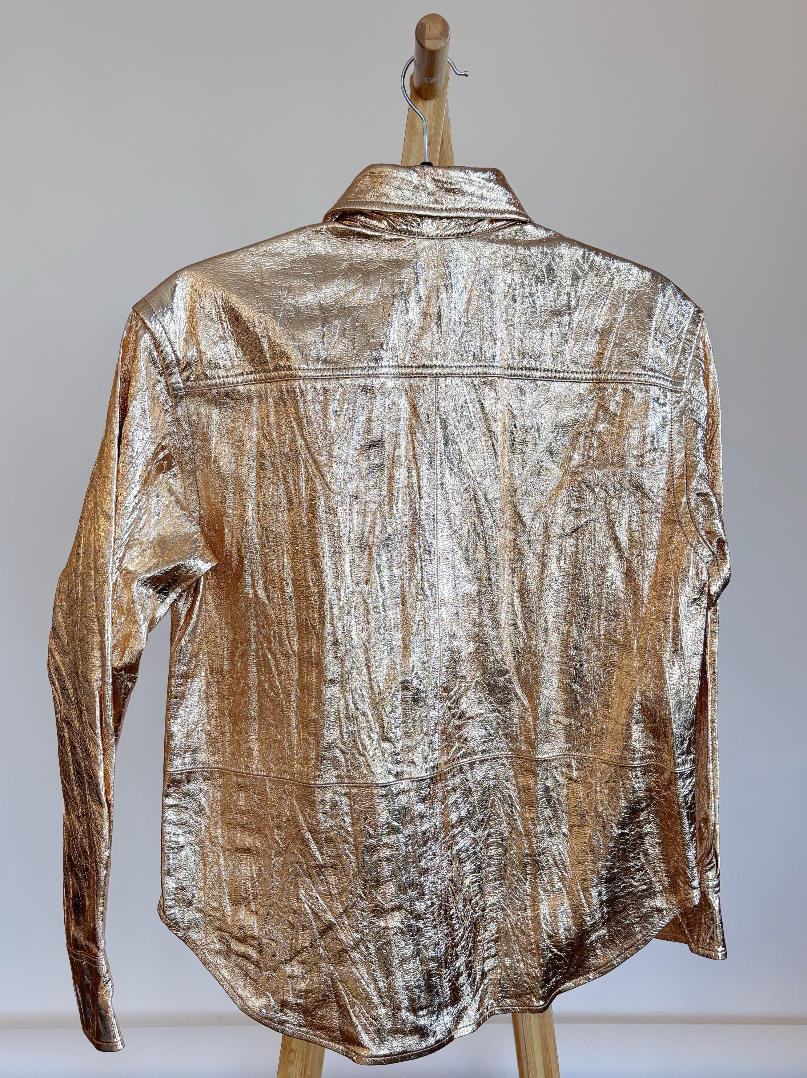 Zadig & Voltaire Zadig & Voltaire Gold Crinkle Leather Shirt – XS – >NEW Size XS / US 0-2 / IT 36-38 - 3 Thumbnail