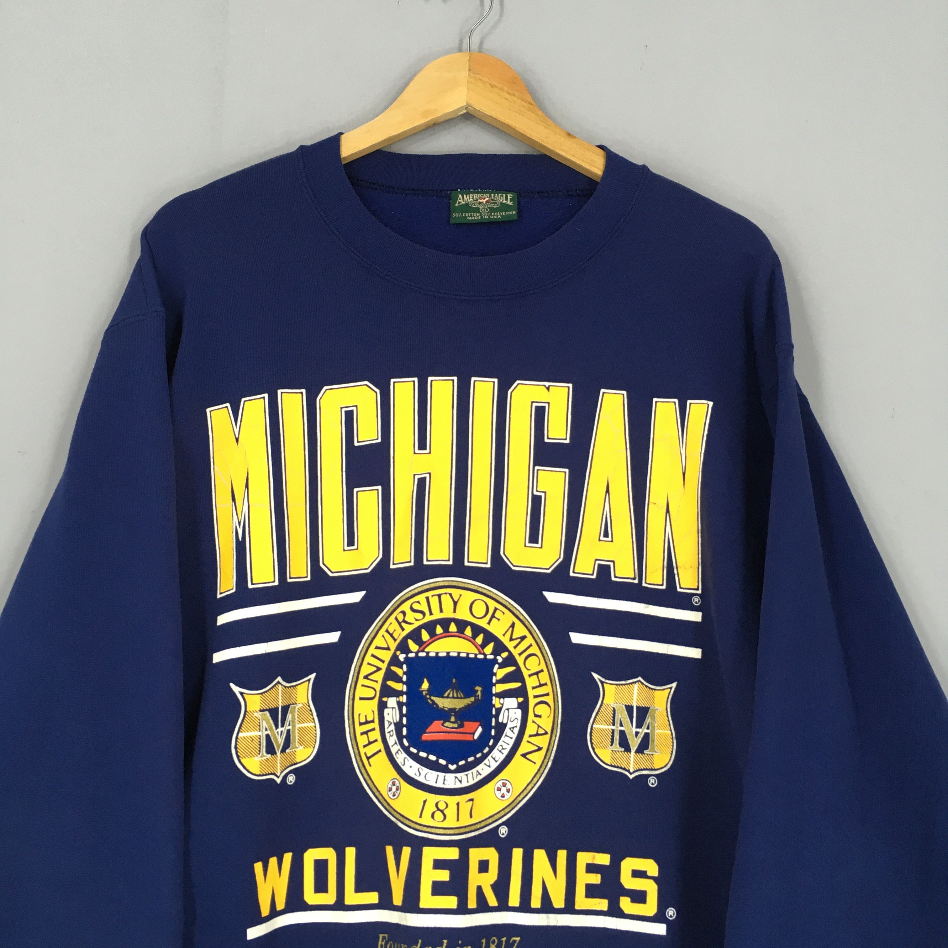 NCAA × Vintage Vintage 90s Michigan Wolverines NCAA Sweatshirt XLarge Size US XL / EU 56 / 4 - 2 Thumbnail