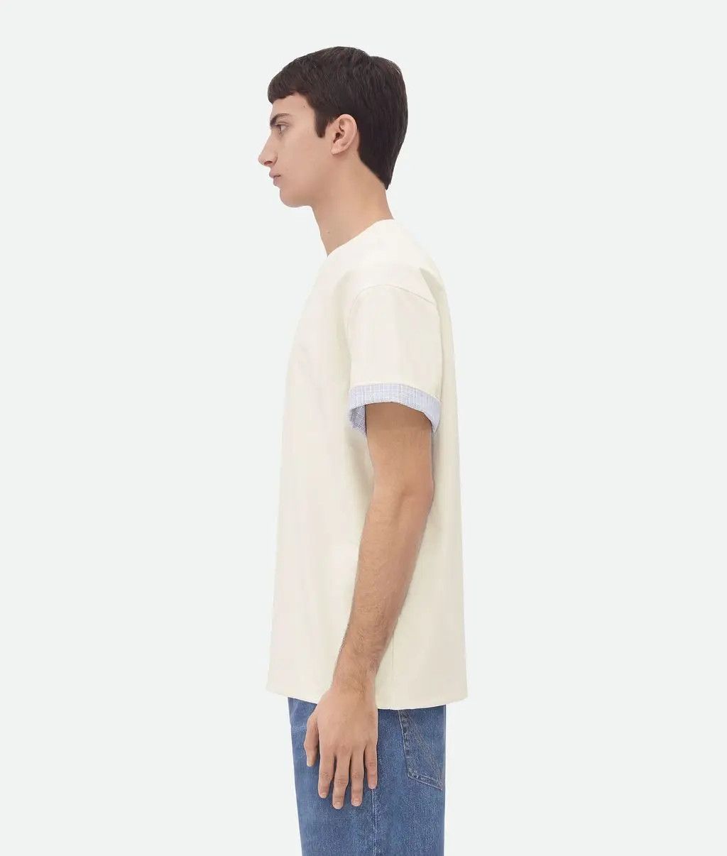 Bottega Veneta o1lf3ng11025 Double Layer Cotton Check T-Shirt in Off-White Size US M / EU 48-50 / 2 - 4 Thumbnail
