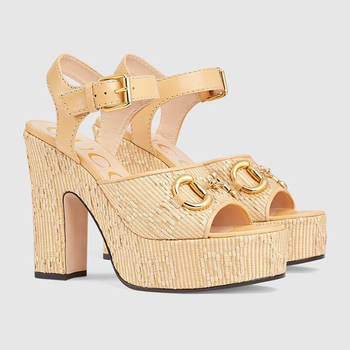 Gucci o1s1wg110125 Horsebit Platform Sandals in Gold Size US 10 / IT 40 - 2 Thumbnail