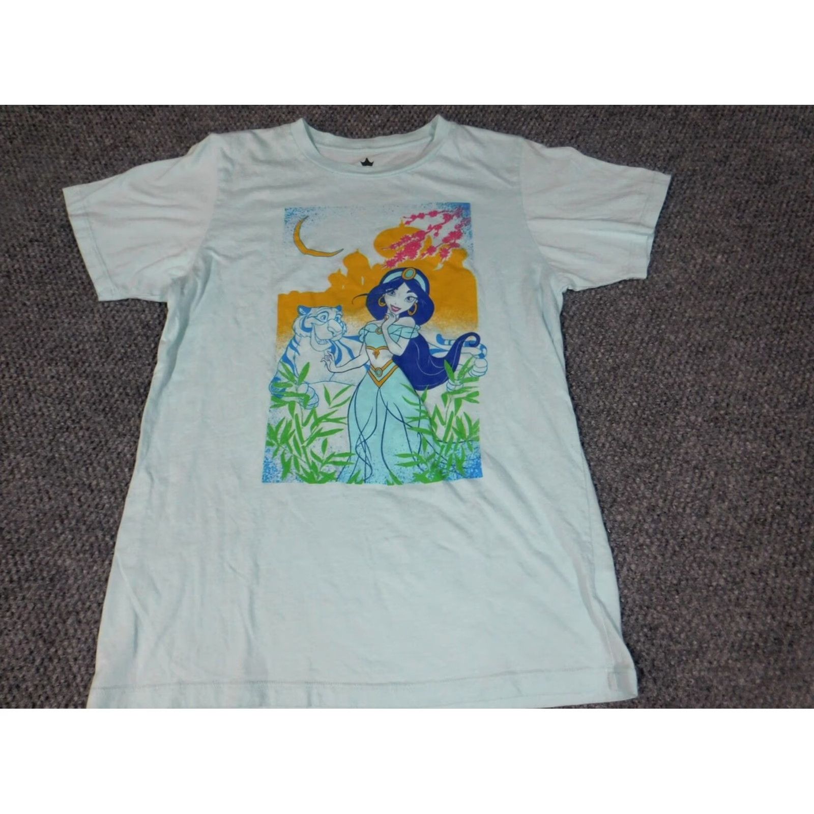 Disney Disney Womens Blouse XL Blue Crew Neck Short Sleeve Cap Sleeve Pullover Cotton Rayon Button Casual Regular Basic University Theme Size XL / US 12-14 / IT 48-50 - 2 Thumbnail