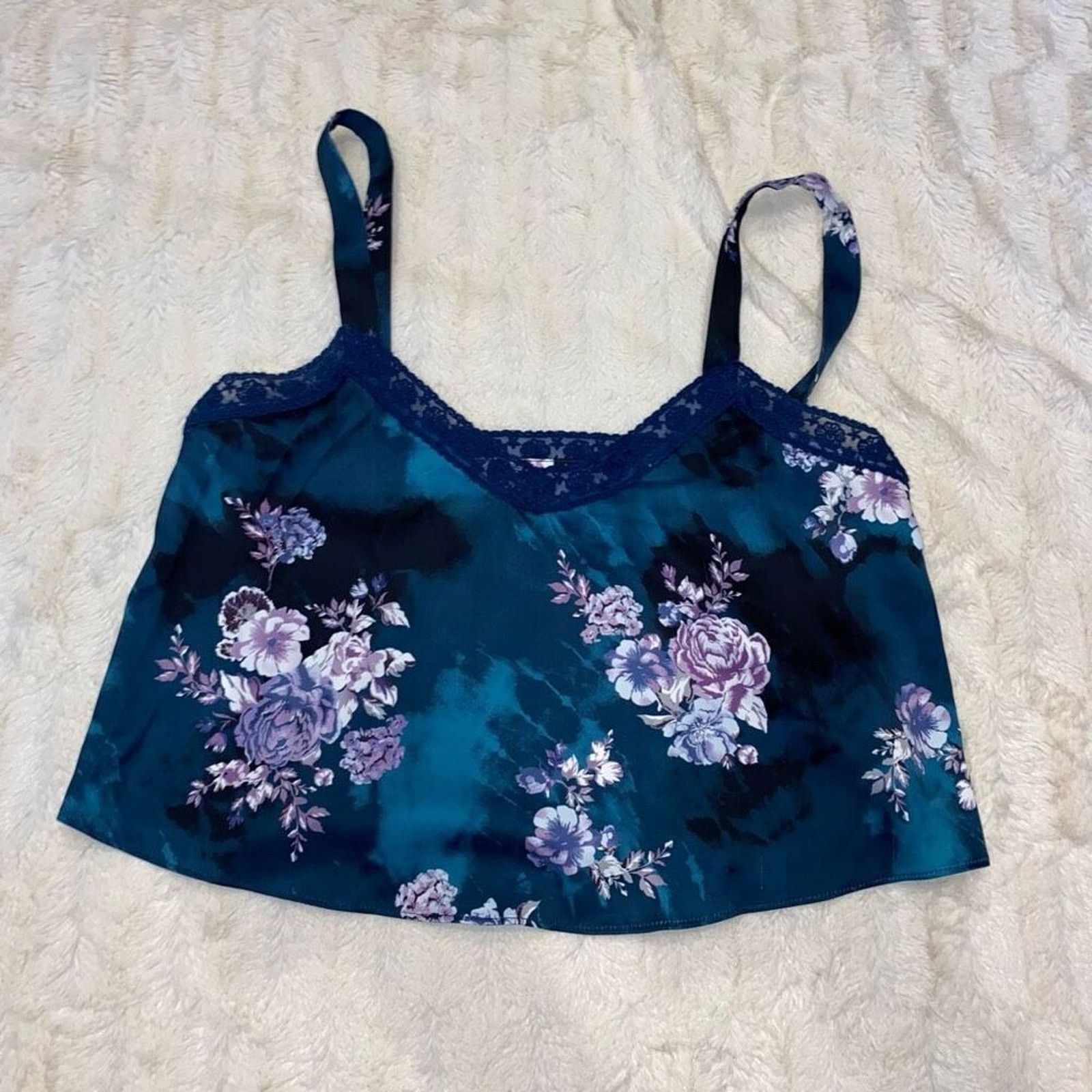 Urban Outfitters Urban Outfitters Lace Blue Floral Crop Tank Top | Sz S Size S / US 4 / IT 40 - 2 Thumbnail