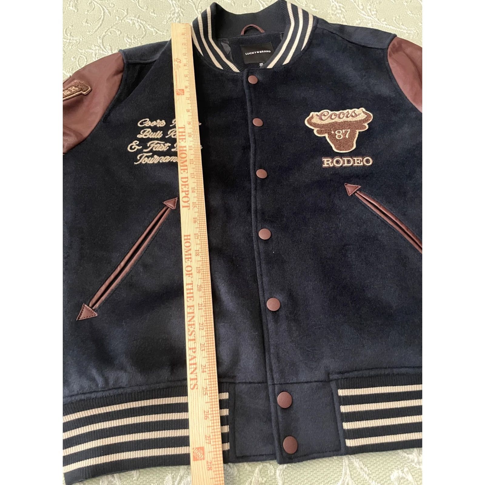 Lucky Brand {'classification': 'Product Title', 'Lucky Brand Jacket Mens 2XL Blue Wool Leather Varsity Coors Rodeo Club Beer'} Size US XXL / EU 58 / 5 - 7 Thumbnail