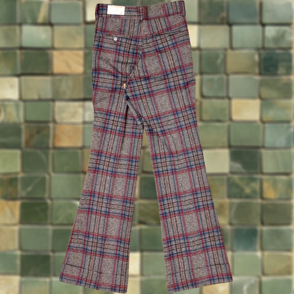 Farah VINTAGE Farah Mens VTG 1970s NOS Grey & Red Plaid Flare Pants Sz 27x32 70s Polyester Disco Size US 27 - 1 Thumbnail