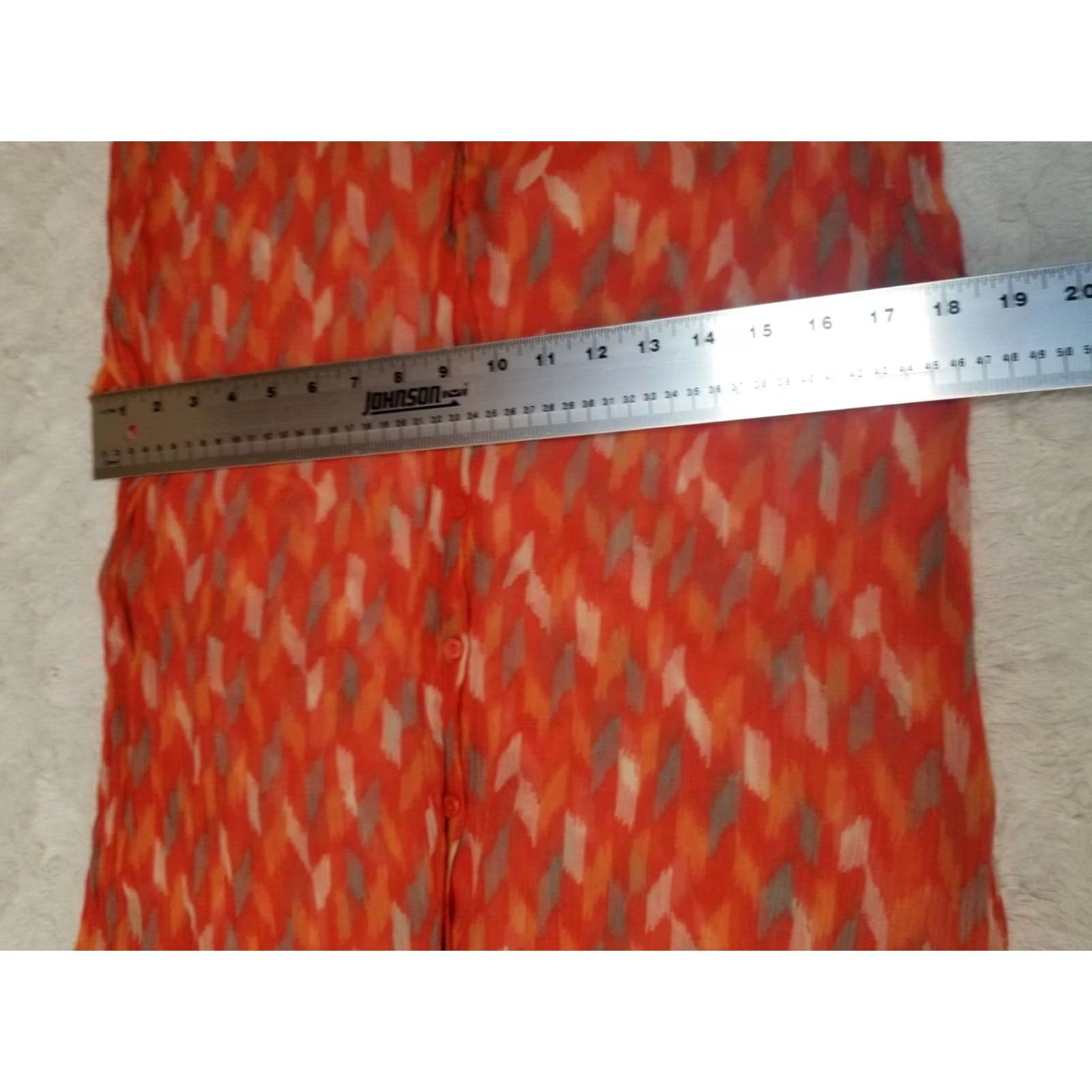 Lucky Brand Lucky Brand Womens Abstract Orange Sheer Button Down Top V-Neck Cap Sleeve Large Size L / US 10 / IT 46 - 4 Thumbnail