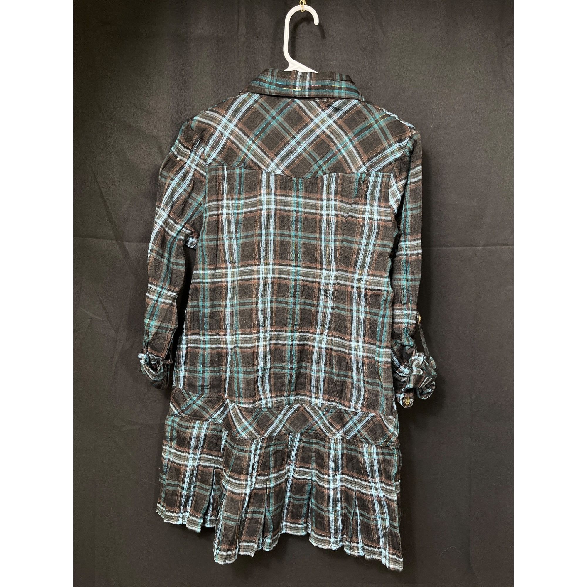Designer Romeo And Juliet Couture SKU 7585 Plaid Button Up Shirt Dres Size L / US 10 / IT 46 - 2 Thumbnail