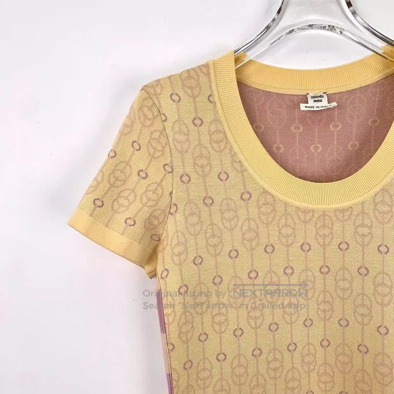 Hermes Hermes Light Yellow Buckle Jacquard All-Over Print Silk Cr Size XS / US 0-2 / IT 36-38 - 3 Thumbnail