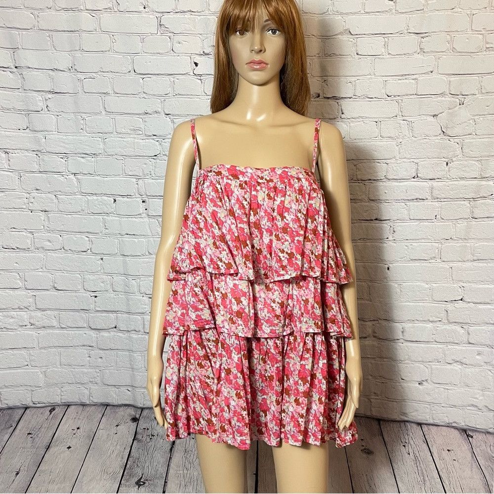 Free People NWT New $108 Free People Talia Tiered Pink Floral Tank Mini Size M / US 6-8 / IT 42-44 - 2 Thumbnail
