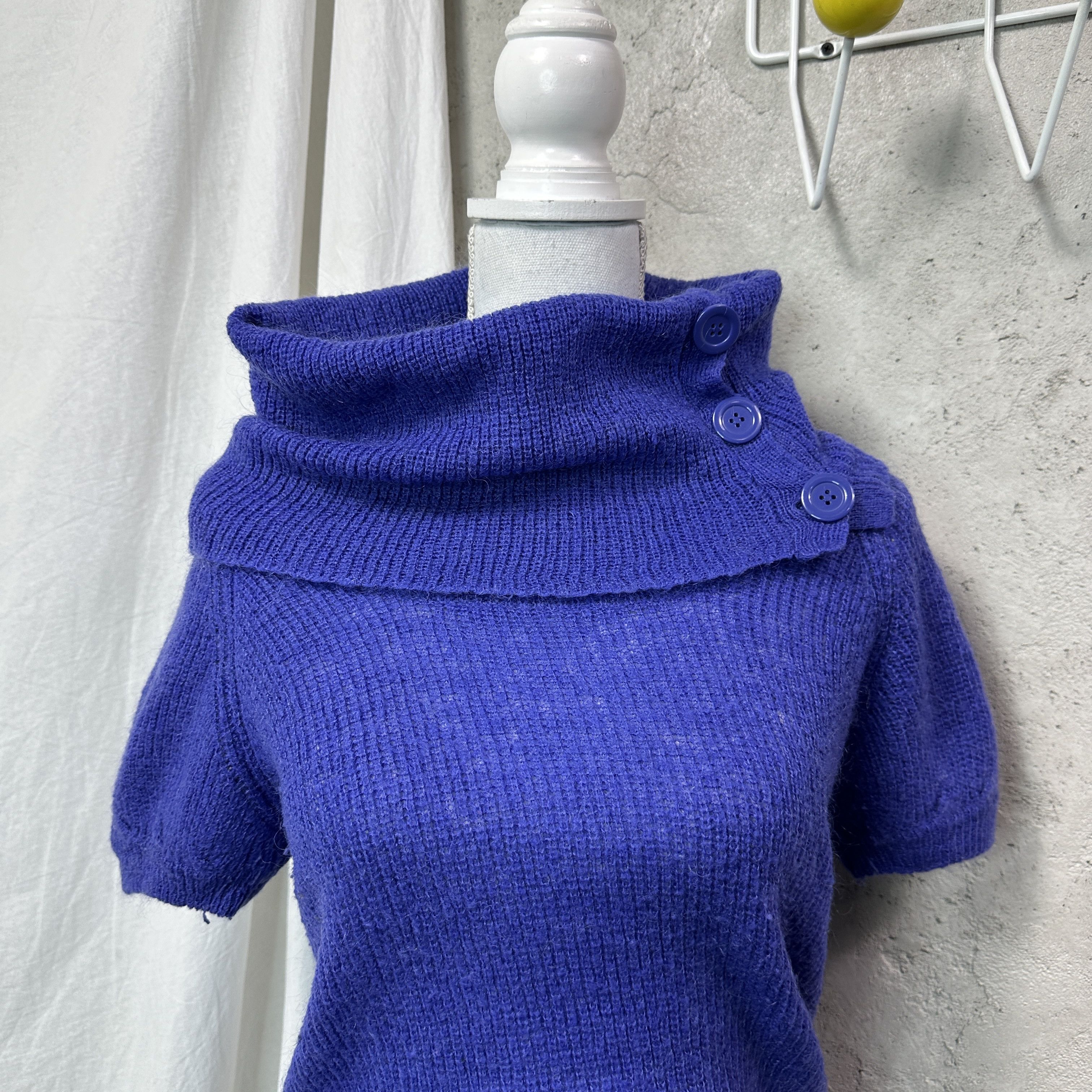 Vintage Vintage Mohair Violet Fitted Big Collar Buttoned Sweater 00s Size M / US 6-8 / IT 42-44 - 3 Thumbnail