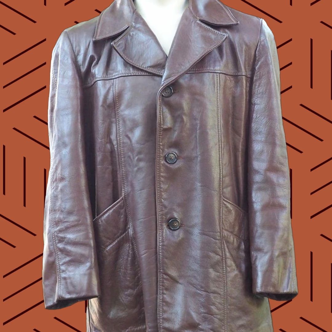Baracuta VINTAGE Cresco Baracuta Jacket Brown Leather Button Front w/ Belt 42 1970s Mens Size US M / EU 48-50 / 2 - 1 Thumbnail