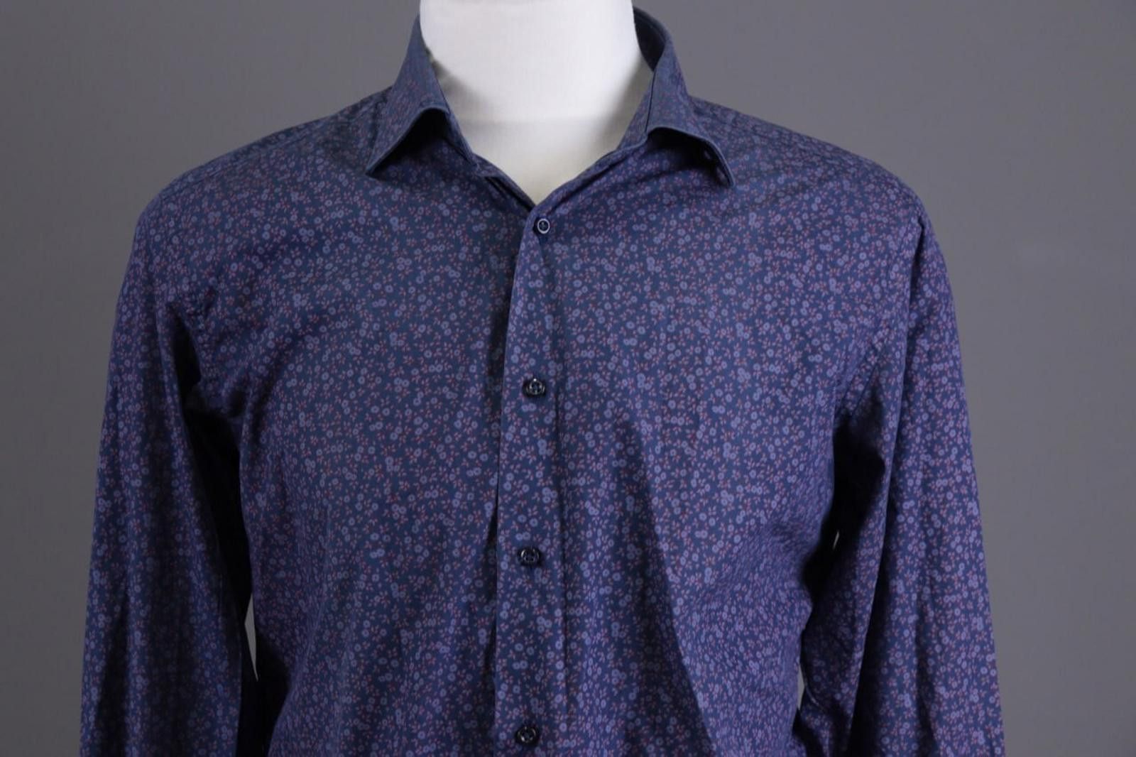 Designer Camiceria Partenopea Blue Floral Dress Shirt Size L Size US L / EU 52-54 / 3 - 3 Thumbnail