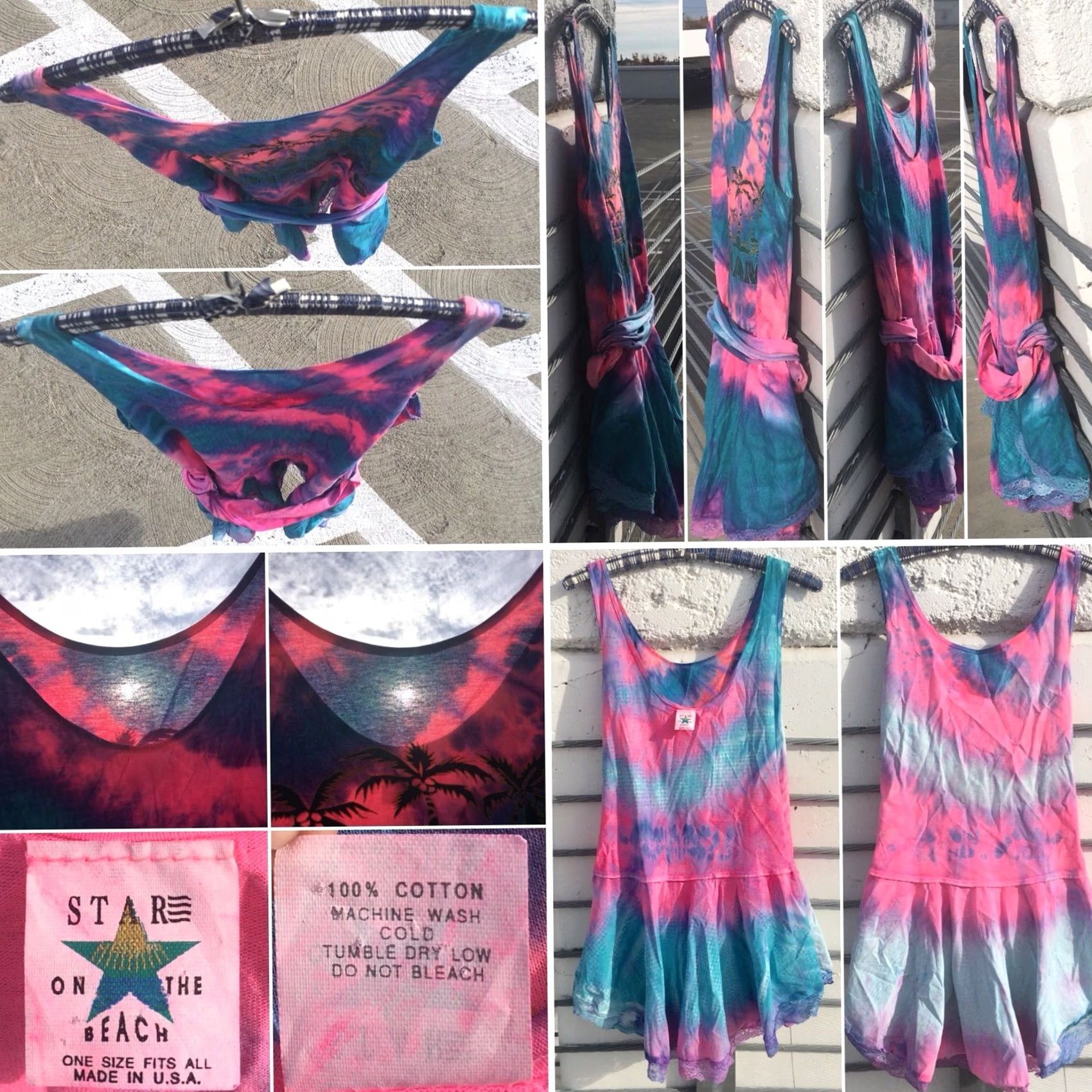 Vintage VINTAGE Bahamas Graphic Tank Dress 90s Neon Tie Dye One Size Star On The Beach Dress Size ONE SIZE - 3 Thumbnail