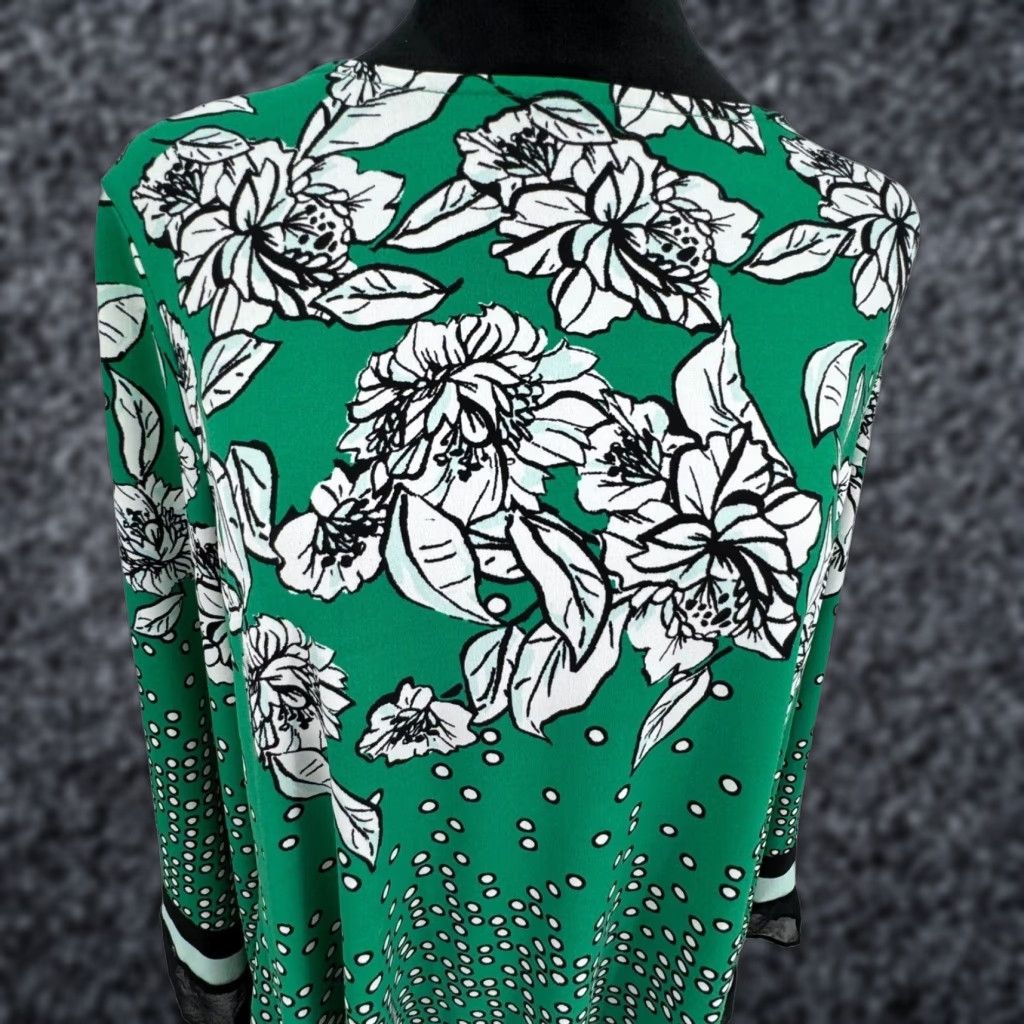 Alfani Alfani Womens 2X Green Floral Tunic Top Bell Sleeve Stretch Crew Neck Pullover Boxy Blouse Size XXL / US 16-18 / IT 52-54 - 1 Thumbnail