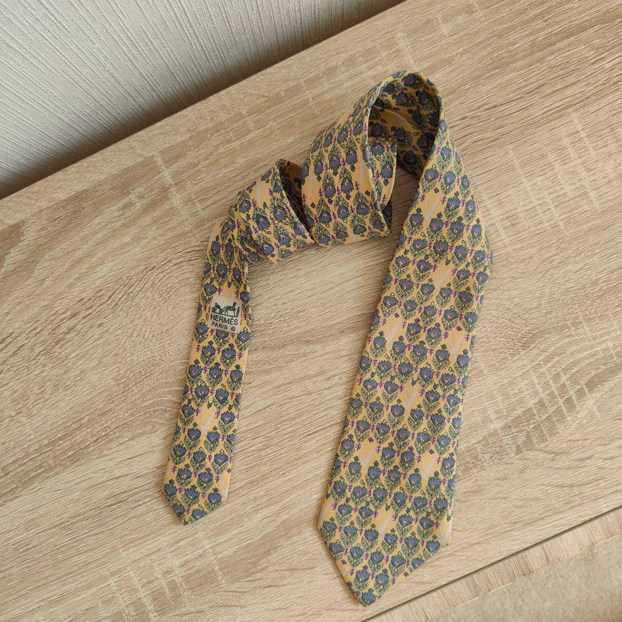 Hermes Hermes Paris Silk Tie 7184 UA Flowers Birds Yellow Size ONE SIZE - 2 Thumbnail