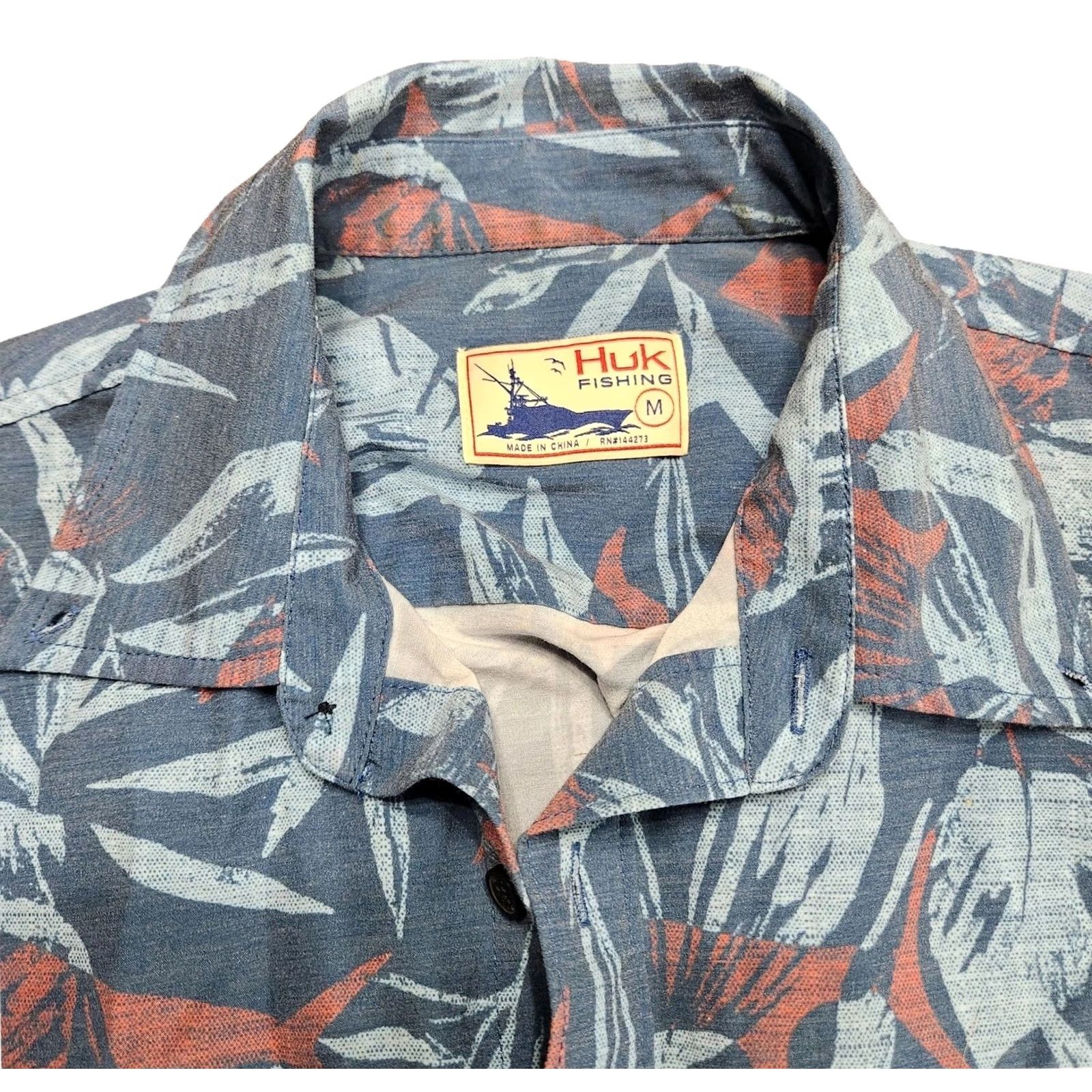 Vintage HUK Shirt Mens M Teal Button-Down Short Sleeve Fish Print Size US M / EU 48-50 / 2 - 3 Thumbnail