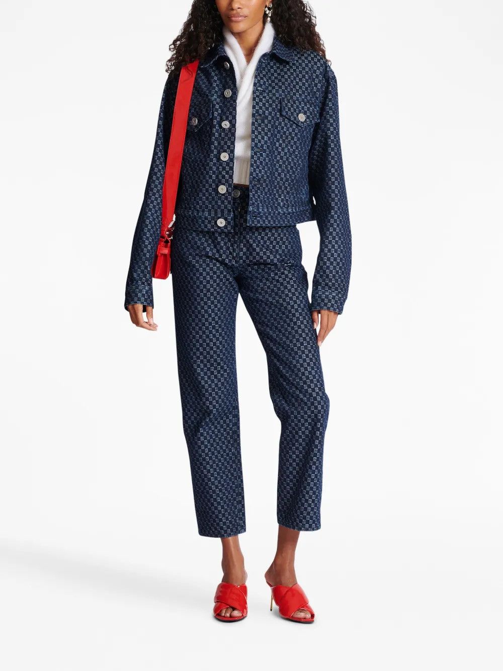 Balmain o1s1wg110526 Monogram-Print Denim Jacket in Blue Size S / US 4 / IT 40 - 2 Thumbnail
