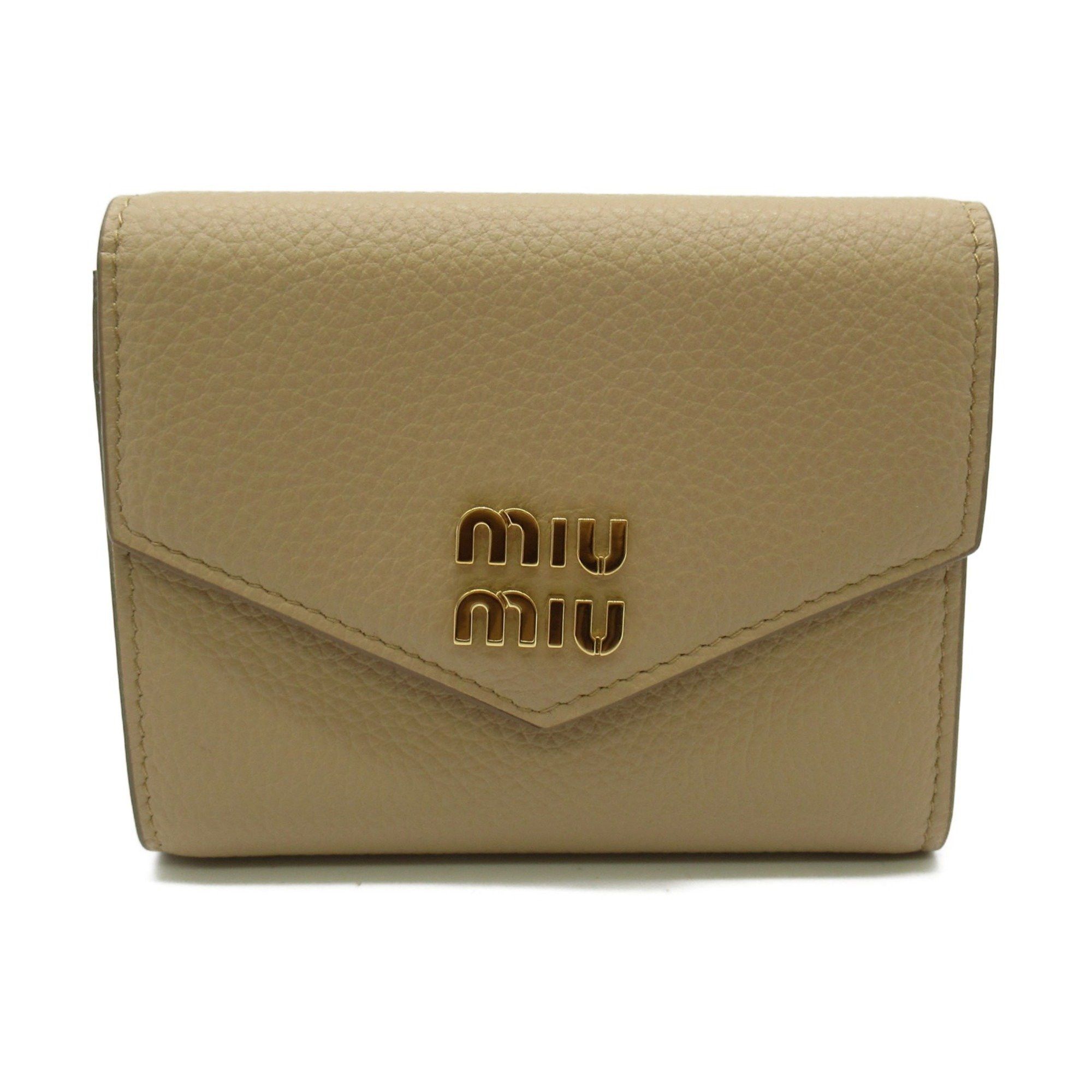 image of Miu Miu Tri-Fold Wallet Beige Leather 5Mh0402Dt7F0036, Women's