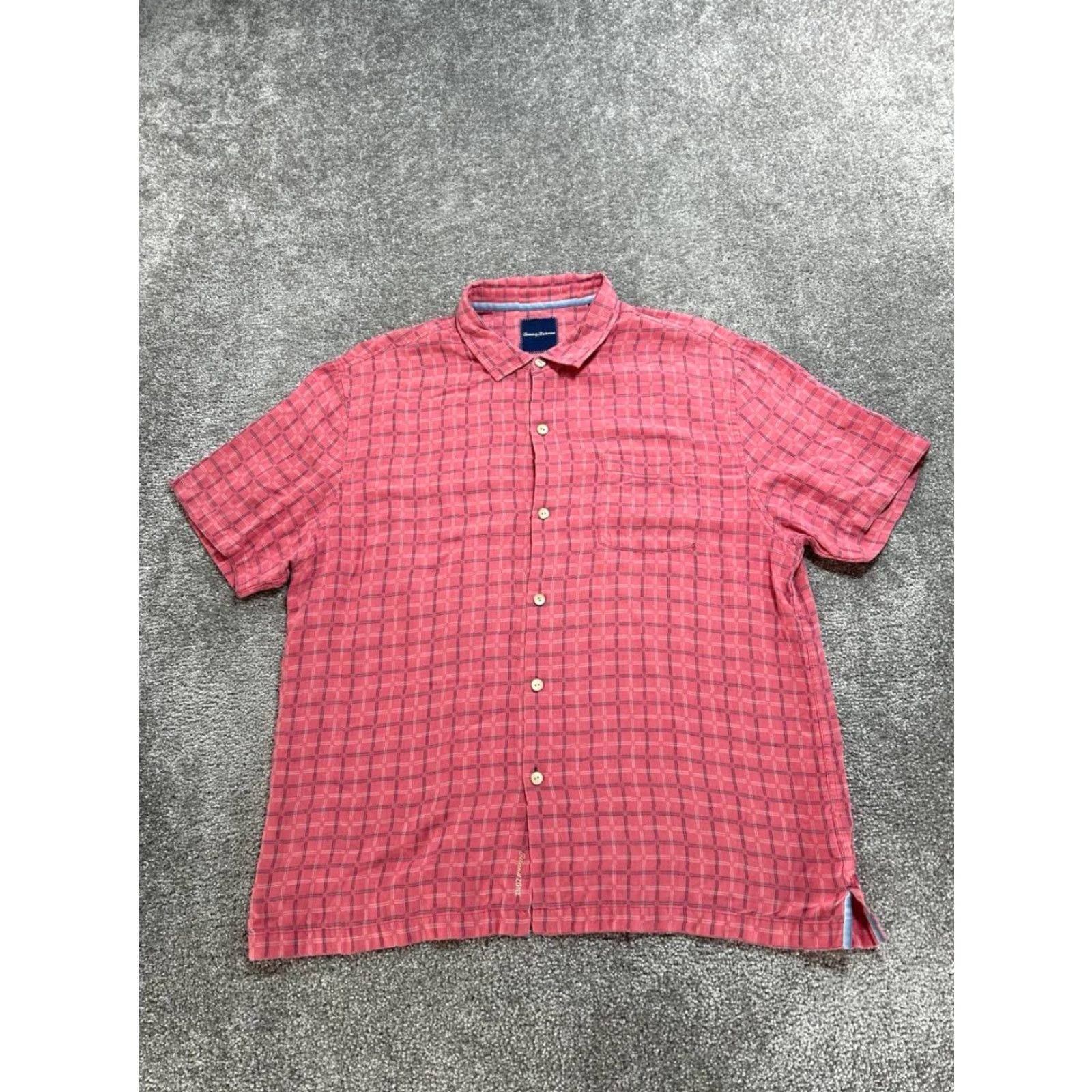 Tommy Bahama Tommy Bahama Shirt Mens XXL Pink Windowpane Check Silk Logo Button-Up Short Sleeve Casual Travel Size US XXL / EU 58 / 5 - 2 Thumbnail