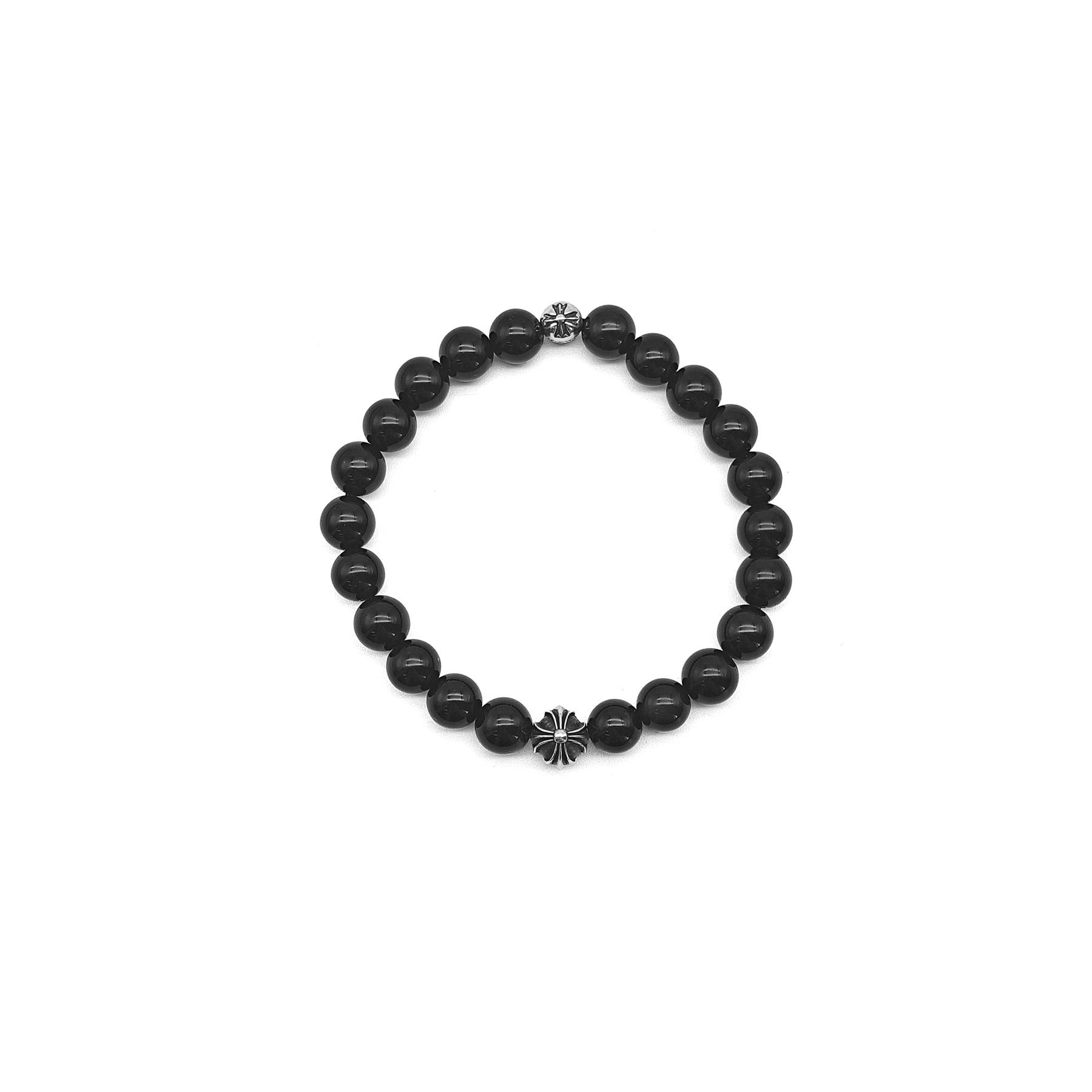 Chrome Hearts Chrome Hearts 8mm Obsidian Double Silver Cross Bracelet Size ONE SIZE - 1 Thumbnail
