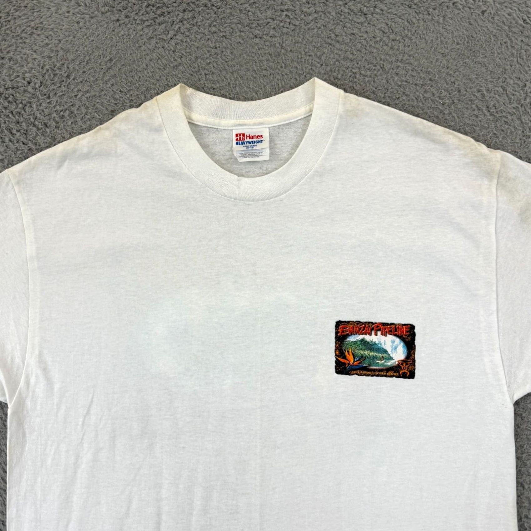 Hanes VINTAGE Hanes Heavyweight T-Shirt White Adult Large 90s Surf Hawaii Tropical Outdoor 90s Men Mens Size US L / EU 52-54 / 3 - 5 Thumbnail