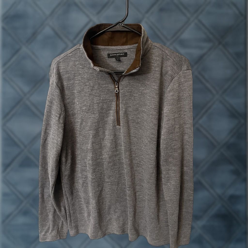 Banana Republic Banana Republic Sweater Mens Gray L 1/4 Zip Pullover Mock Neck Long Sleeve Knit Classic Pullover Zipper - Fall Winter Clothing Mens Size US L / EU 52-54 / 3 - 1 Thumbnail