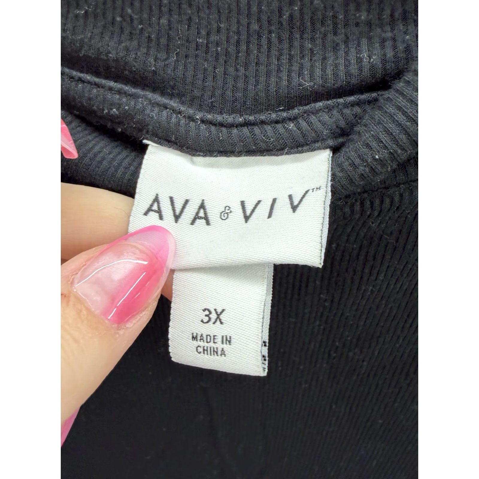 Vintage Ava and Viv Shirt Womens 3X Black Ribbed Long Sleeve Mock Neck Size XXL / US 16-18 / IT 52-54 - 4 Thumbnail
