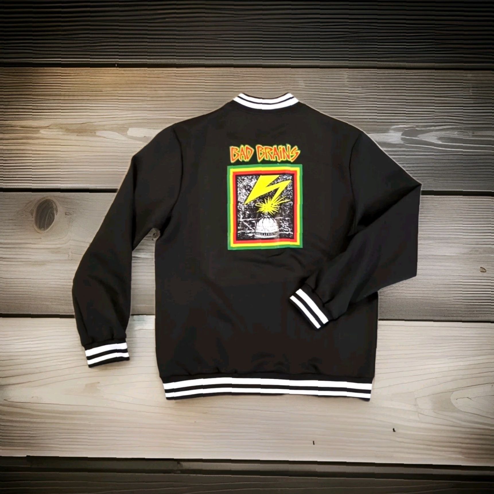 Rains Bad Brains Black Zip Up Track Jacket XL 47" Chest Band Collar Punk 1976 Wind-Resistant Pockets Elastic Waist Full Zip Size US XL / EU 56 / 4 - 5 Thumbnail