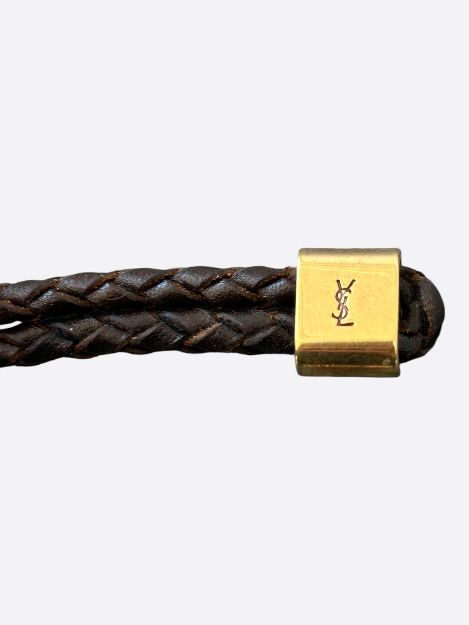 Saint Laurent Paris Saint Laurent Dark Brown & Gold Braided Leather Bracelet Size ONE SIZE - 3 Thumbnail