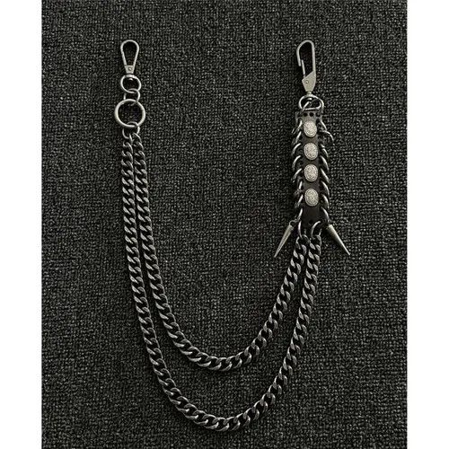 Jewelry Black Punk Wallet Chain with Studded Leather Detail Size ONE SIZE - 1 Thumbnail