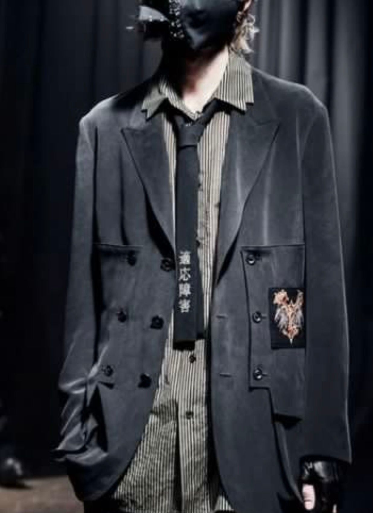 Pre-owned Yohji Yamamoto Kanji Embroidery Tie In Black