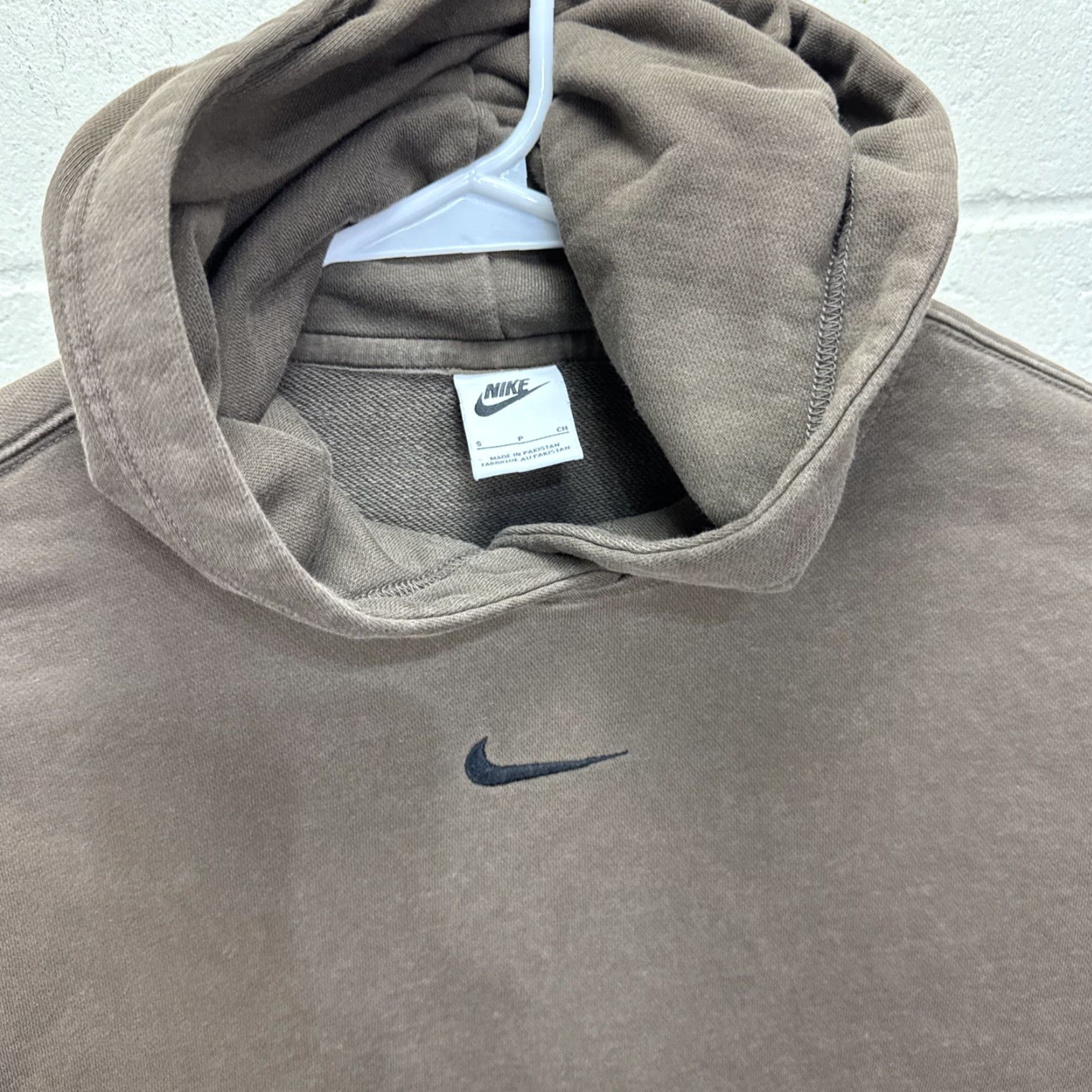 Nike Hoodie Women S Brown Center Swoosh Travis Scott Distressed Embroidered Oversized Crewneck Pullover All Seasons Casual Travel 80s 90s Retro Washed