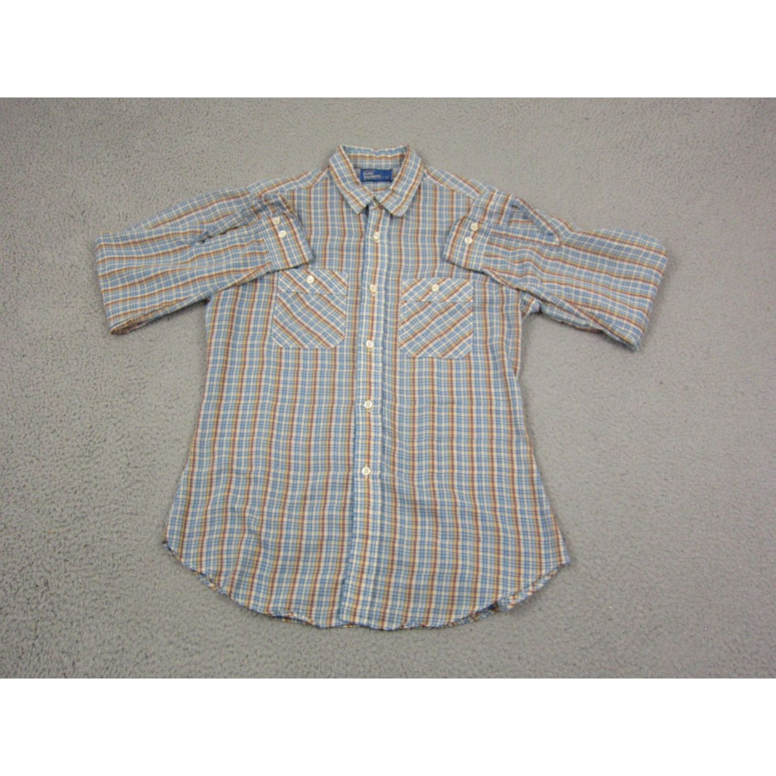 JCPenney VINTAGE JCPenney Shirt Mens Large Blue Check Pocket Button-Up 60s 70s 80s Casual Sleeves Long Size US L / EU 52-54 / 3 - 2 Thumbnail